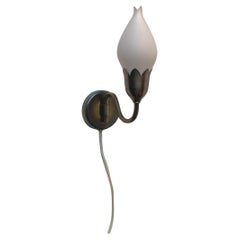 Danish Tulip Brass & Opaline Glass Wall Lamp from Fog & Mørup, 1940s