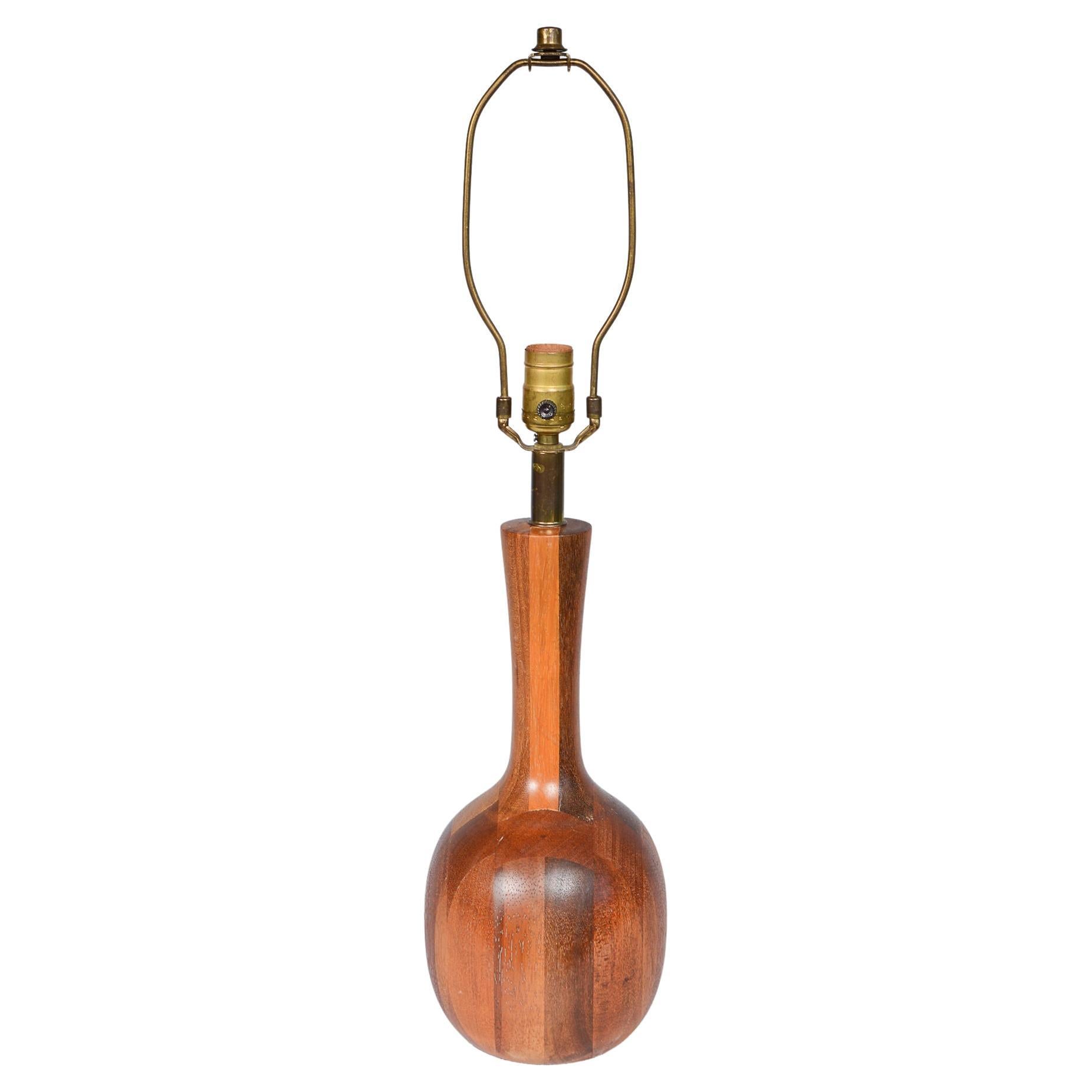 Danish Turned Solid Teak Table Lamp For Sale