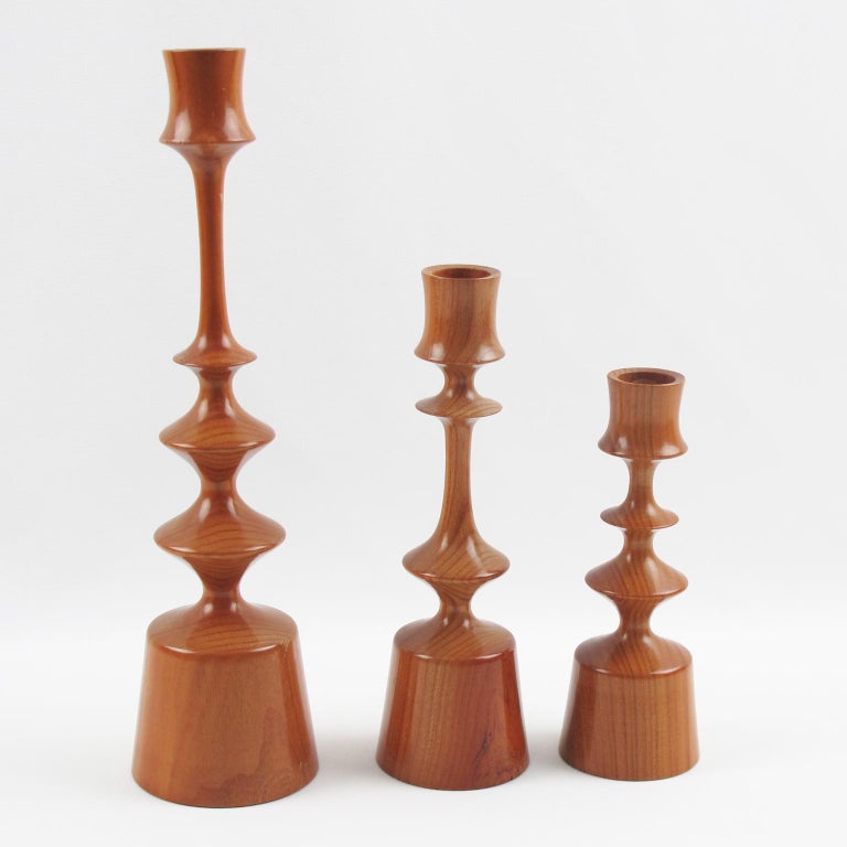 Danish Turned Wood Candleholder Candlestick, a Trio at 1stDibs wood