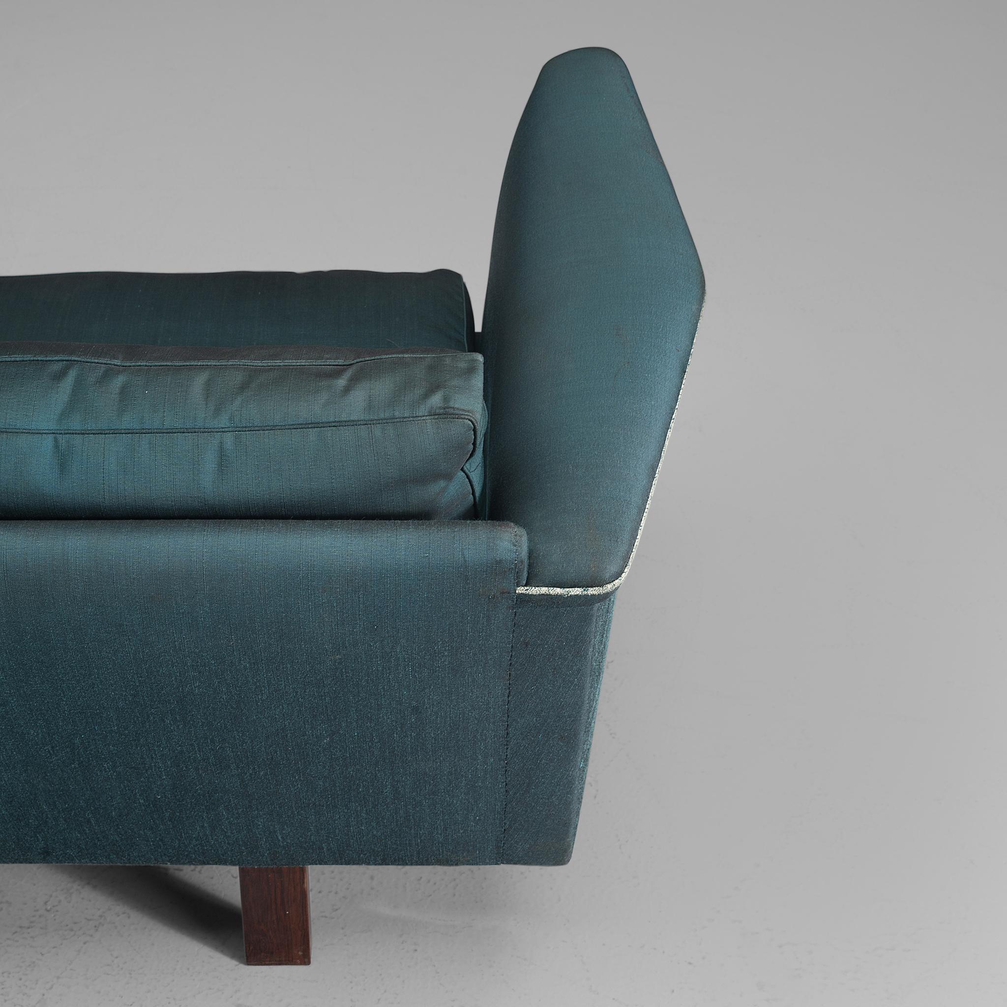 Mid-20th Century Danish Three-Seat Sofa in Turquoise Upholstery 