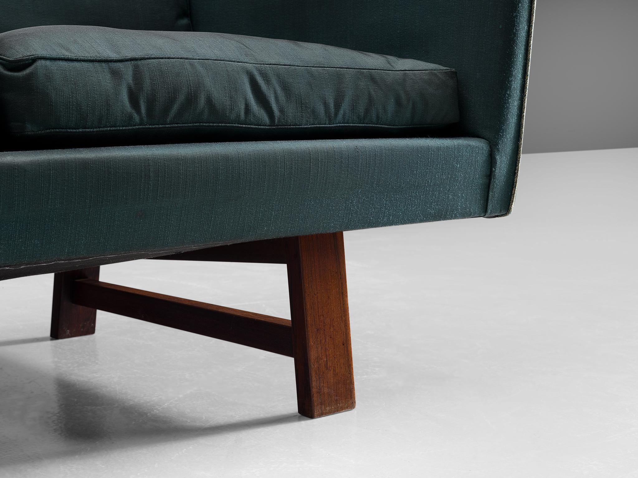 Fabric Danish Three-Seat Sofa in Turquoise Upholstery 
