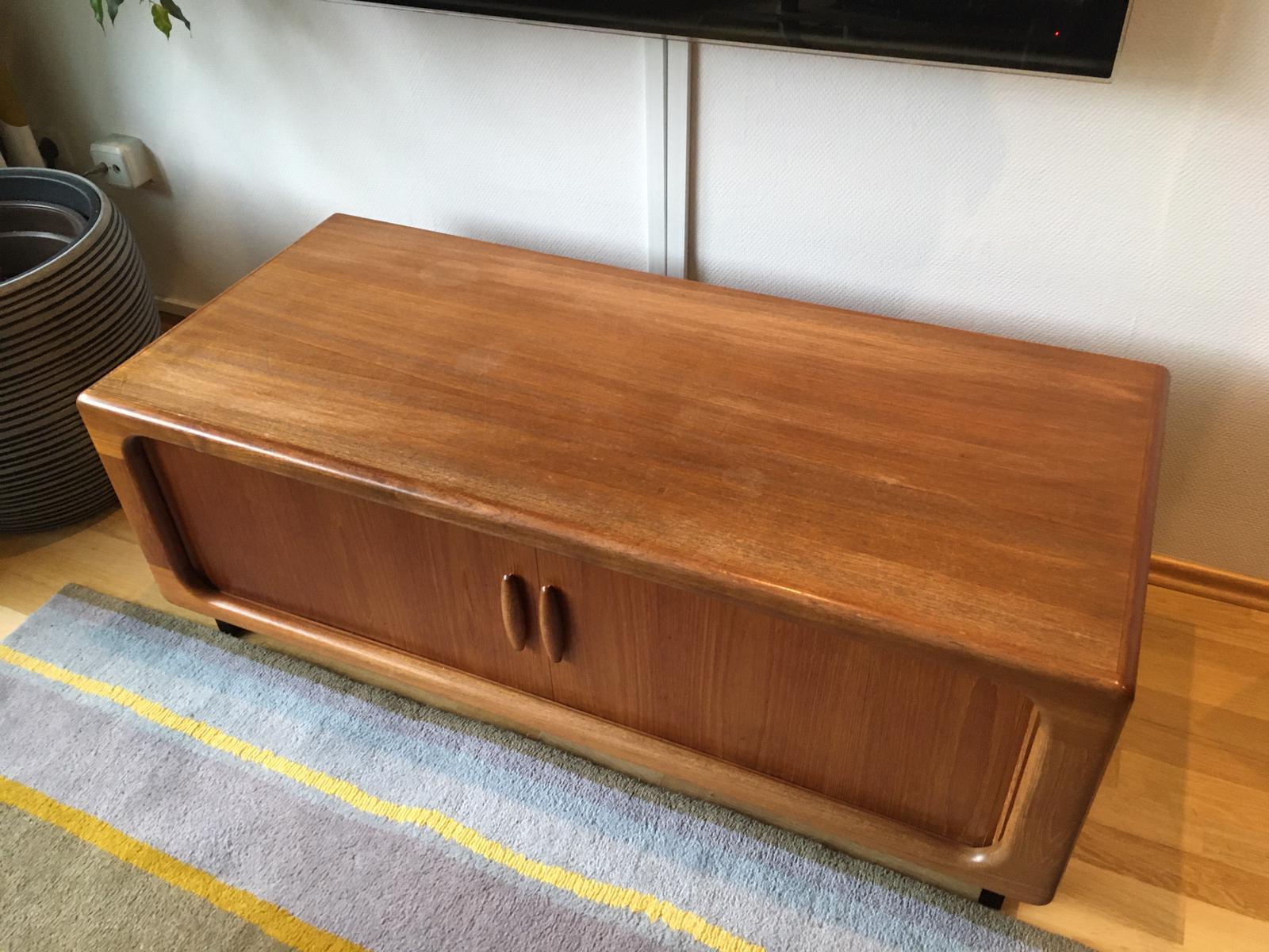 German Danish TV Rack Side Board with Tambour Doors by Dyrlund, Denmark, 1970s For Sale