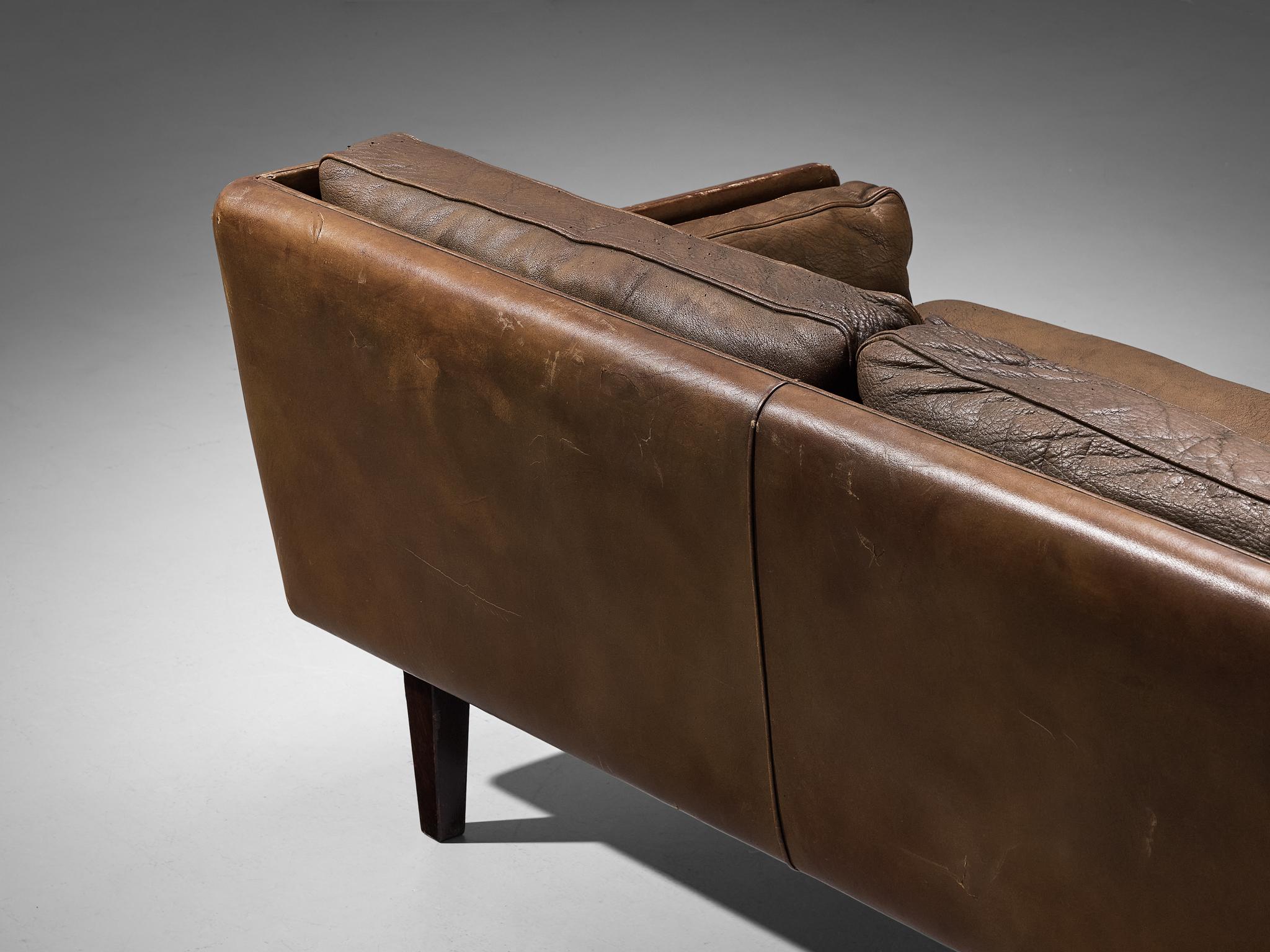 Danish Two-Seat Sofa in Brown Leather 4