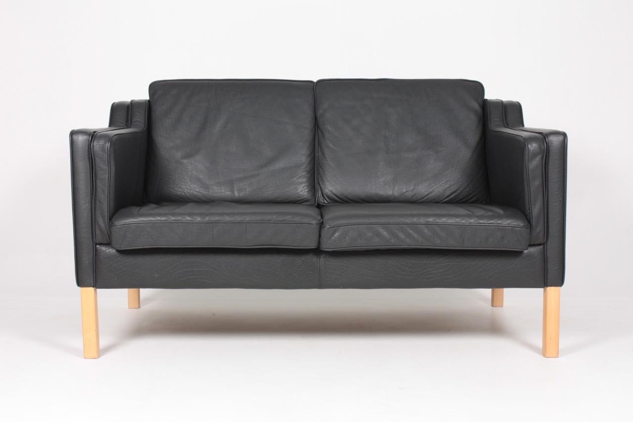 Scandinavian Modern Danish Two-Seat Sofa in Patinated Leather, 1980s