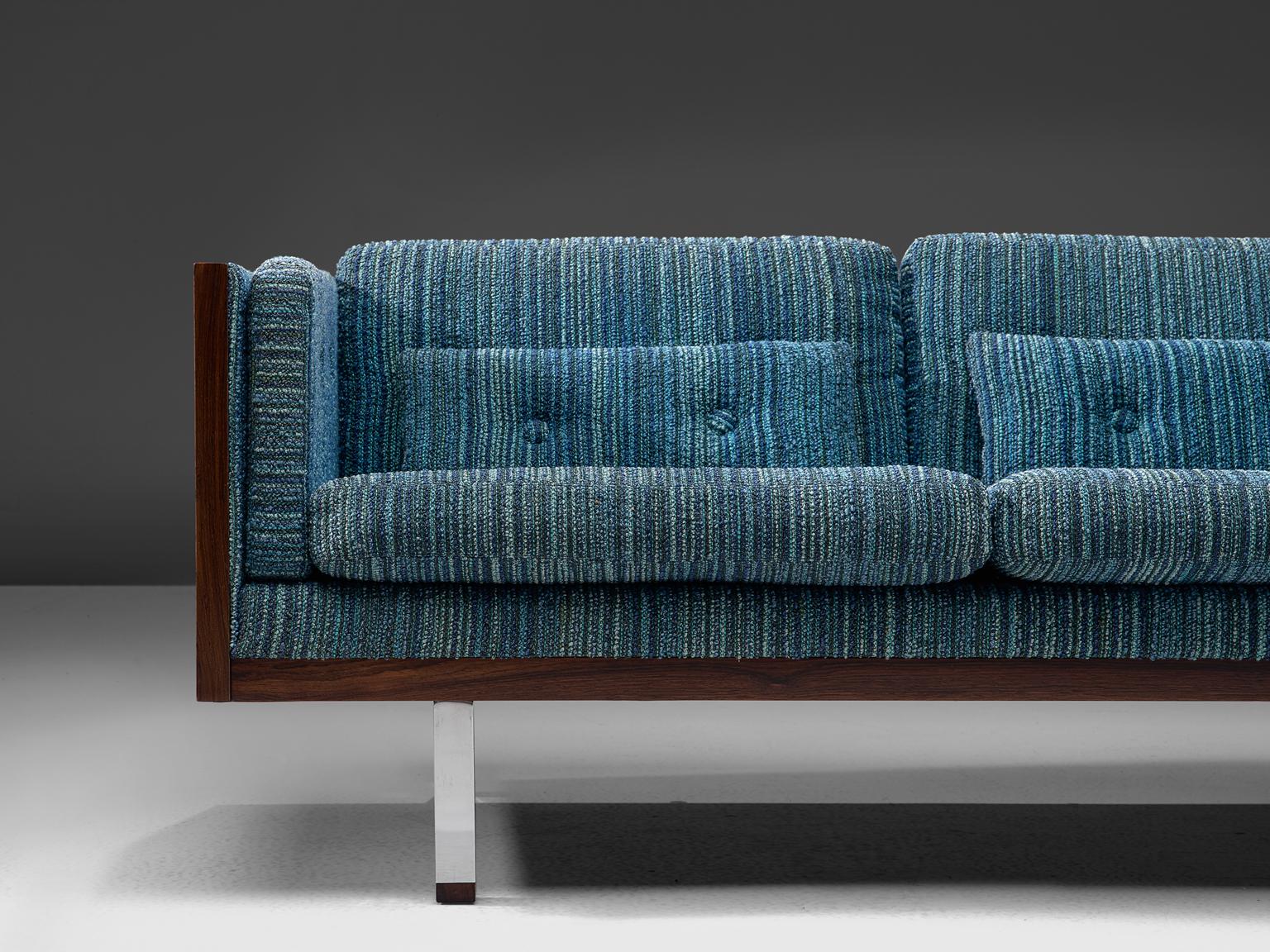 Mid-20th Century Danish Two-Seat Sofa with Rosewood and Blue Upholstery