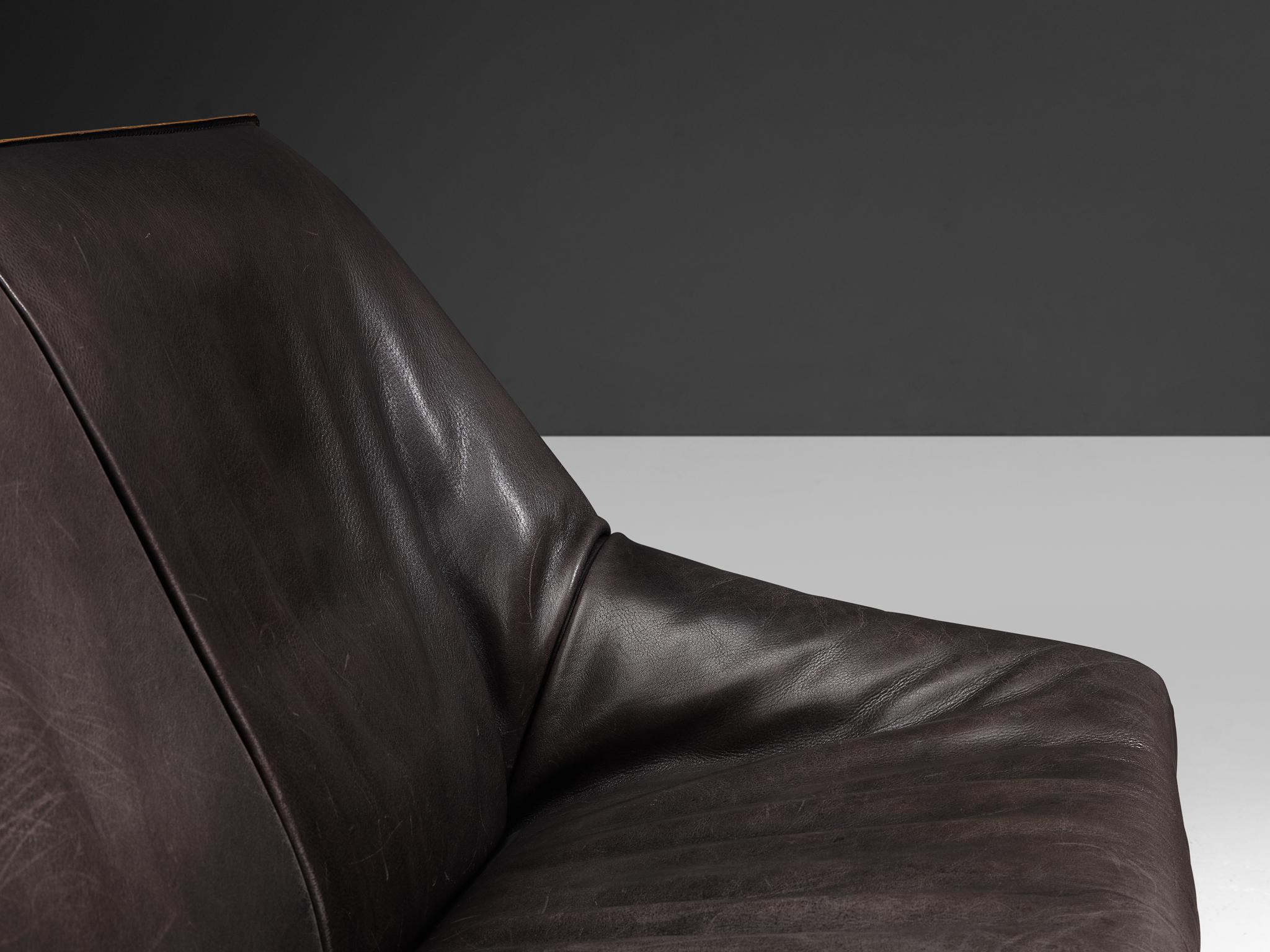 Metal Danish Two Seater Sofa in Grey Buffalo Leather For Sale