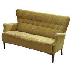 Vintage Danish Two-Seater Sofa in Olive Green Upholstery