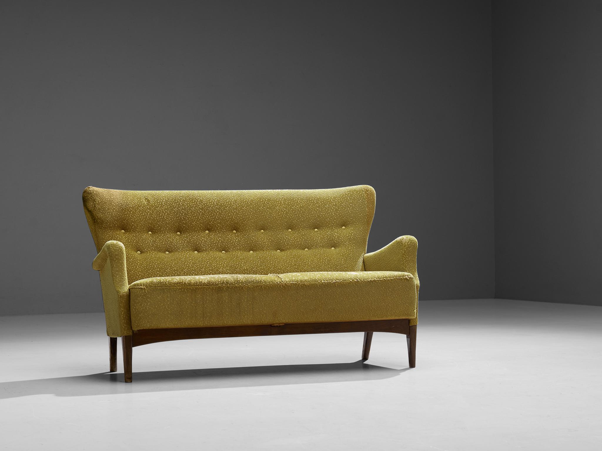 Scandinavian Modern Danish Two-Seater Sofa in Yellowish Brown Upholstery  For Sale