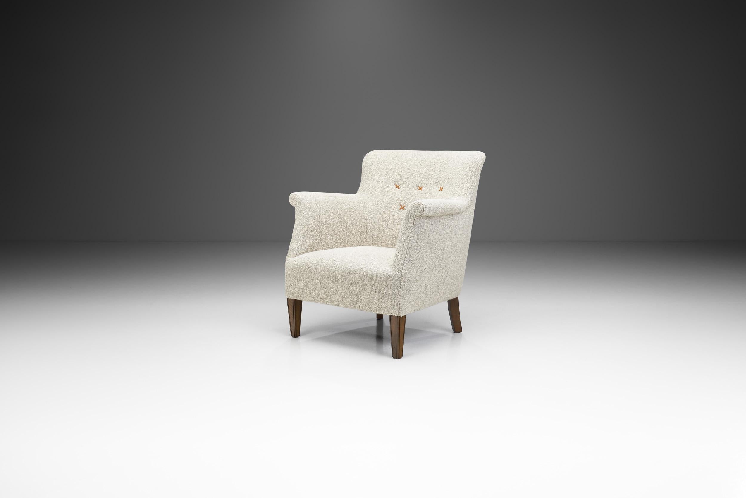 Scandinavian Modern Danish Upholstered Easy Chair with Beech Legs, Denmark 1940s For Sale