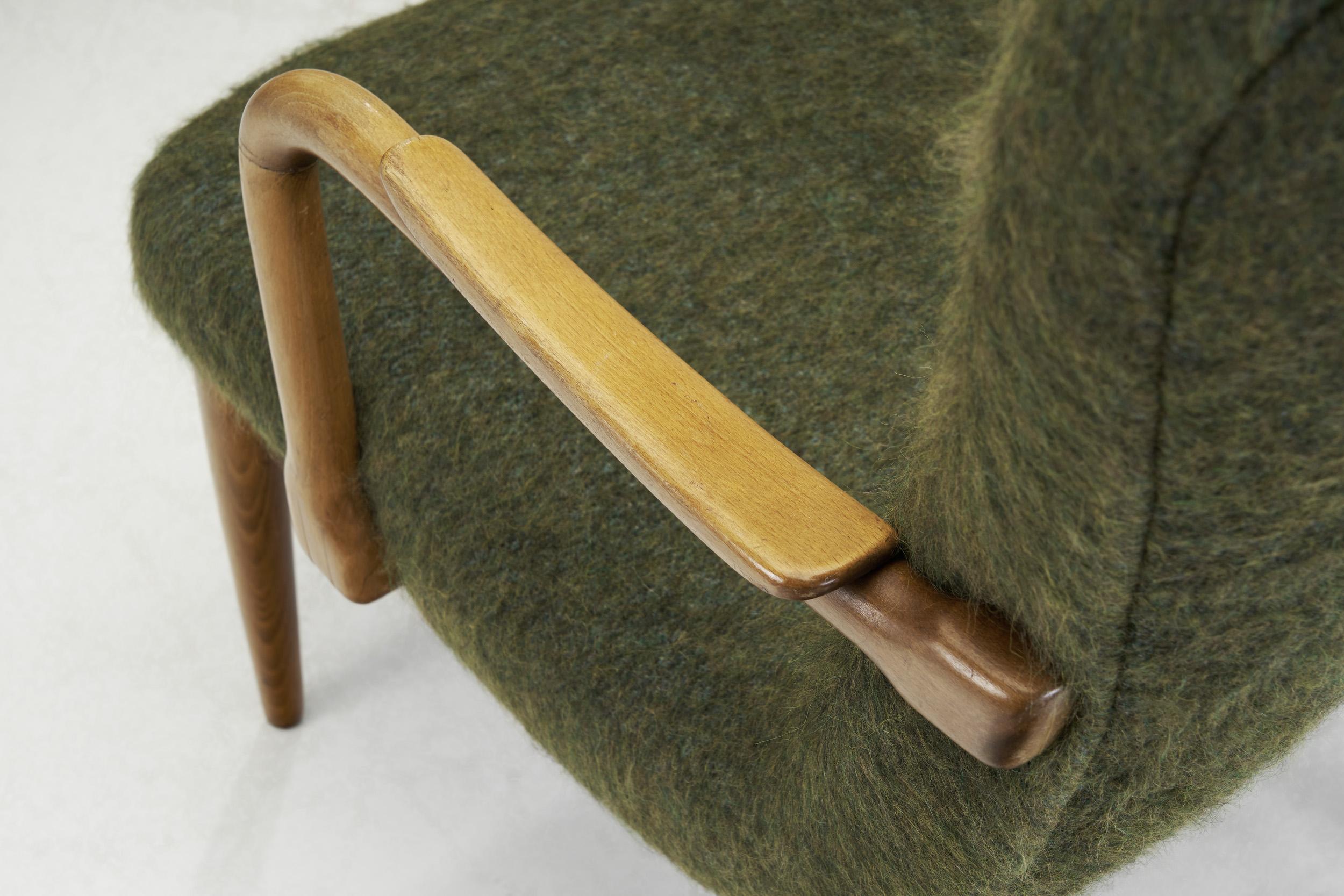 Danish Upholstered Easy Chair with Stained Beech Frame, Denmark, 1950s For Sale 4