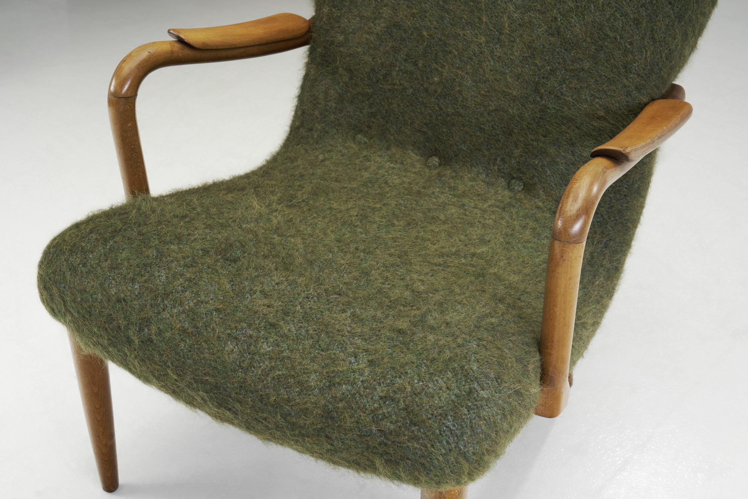 Danish Upholstered Easy Chair with Stained Beech Frame, Denmark, 1950s For Sale 5