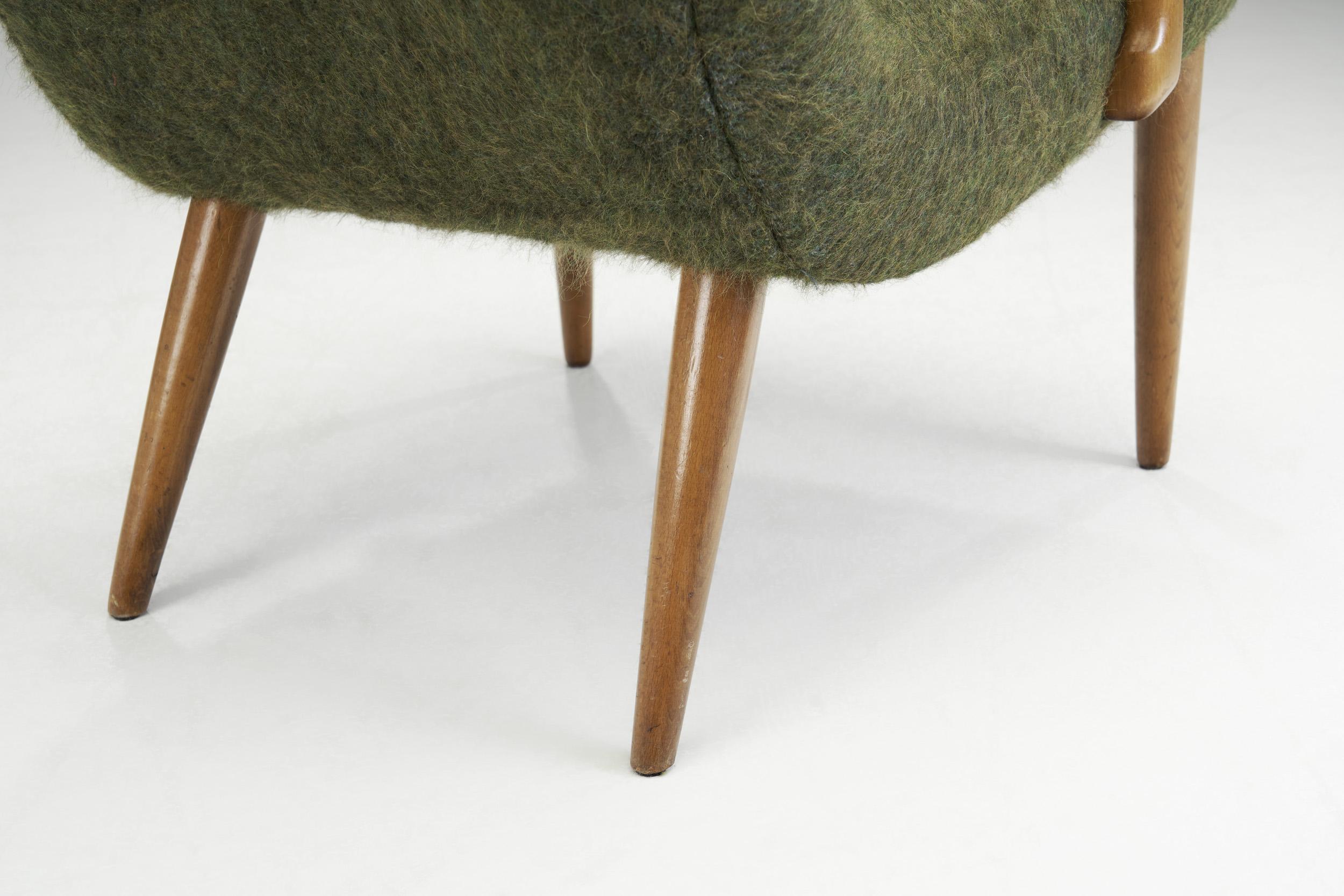 Danish Upholstered Easy Chair with Stained Beech Frame, Denmark, 1950s For Sale 9