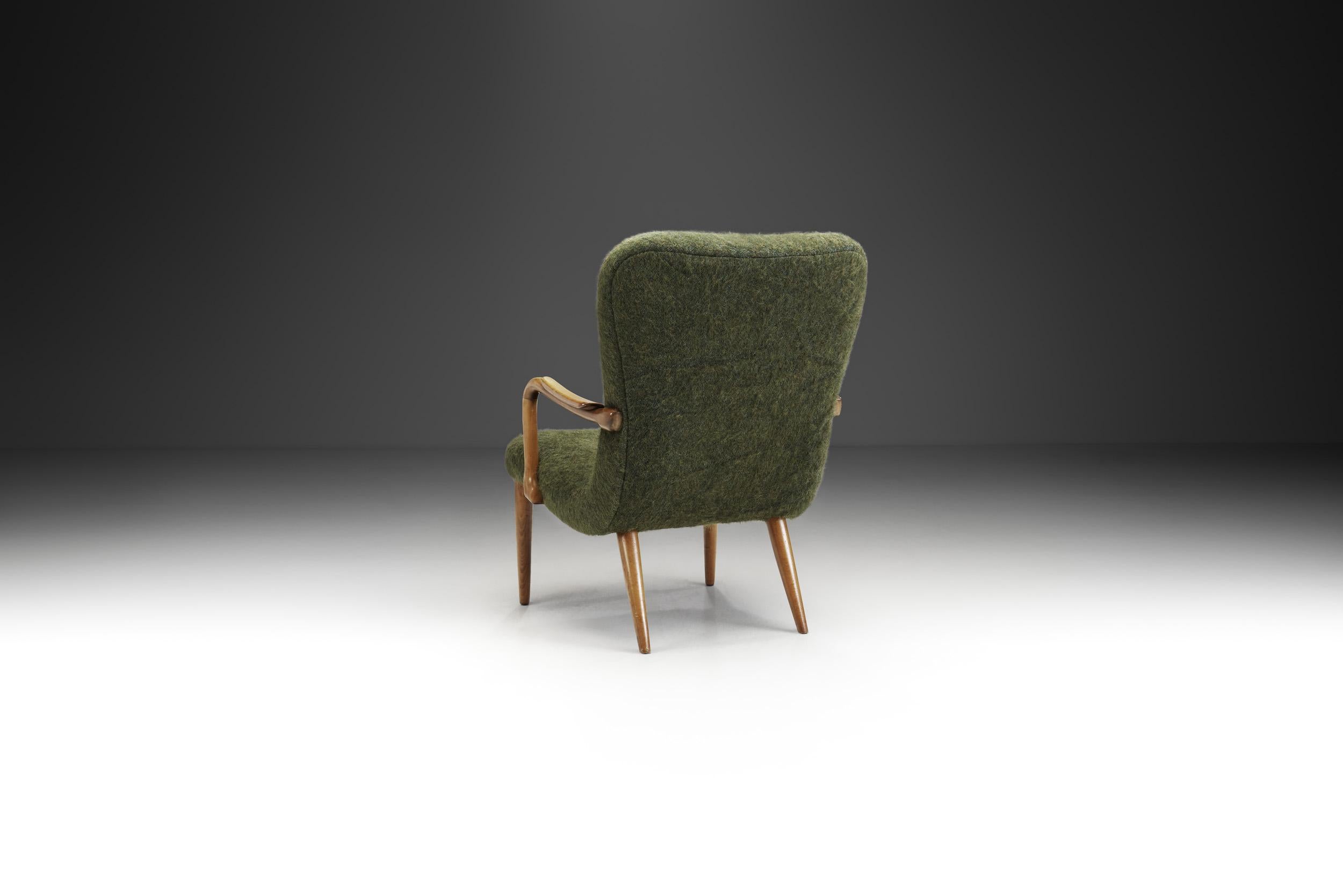 Mid-20th Century Danish Upholstered Easy Chair with Stained Beech Frame, Denmark, 1950s For Sale