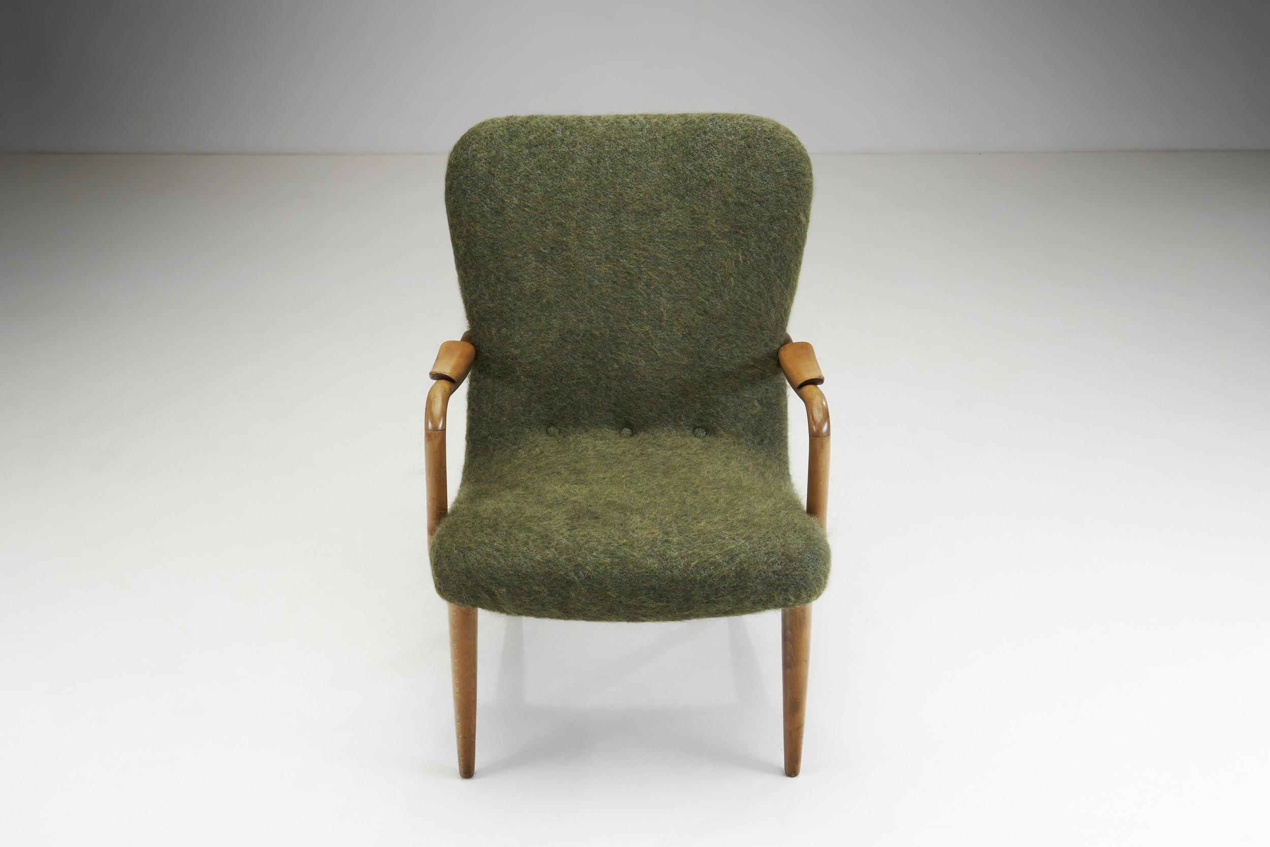 Fabric Danish Upholstered Easy Chair with Stained Beech Frame, Denmark, 1950s For Sale