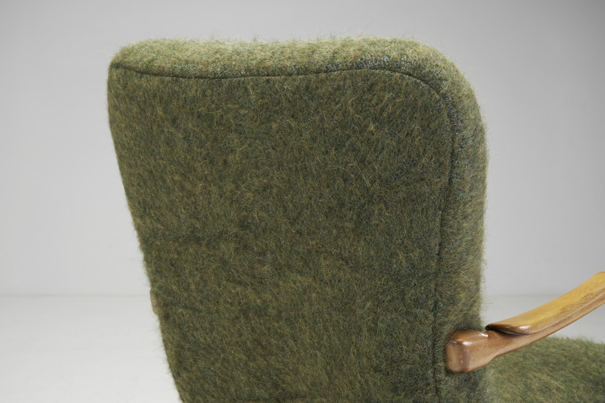 Danish Upholstered Easy Chair with Stained Beech Frame, Denmark, 1950s For Sale 2