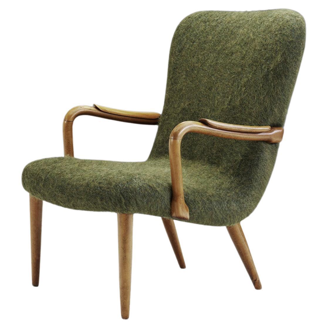 Danish Upholstered Easy Chair with Stained Beech Frame, Denmark, 1950s For Sale