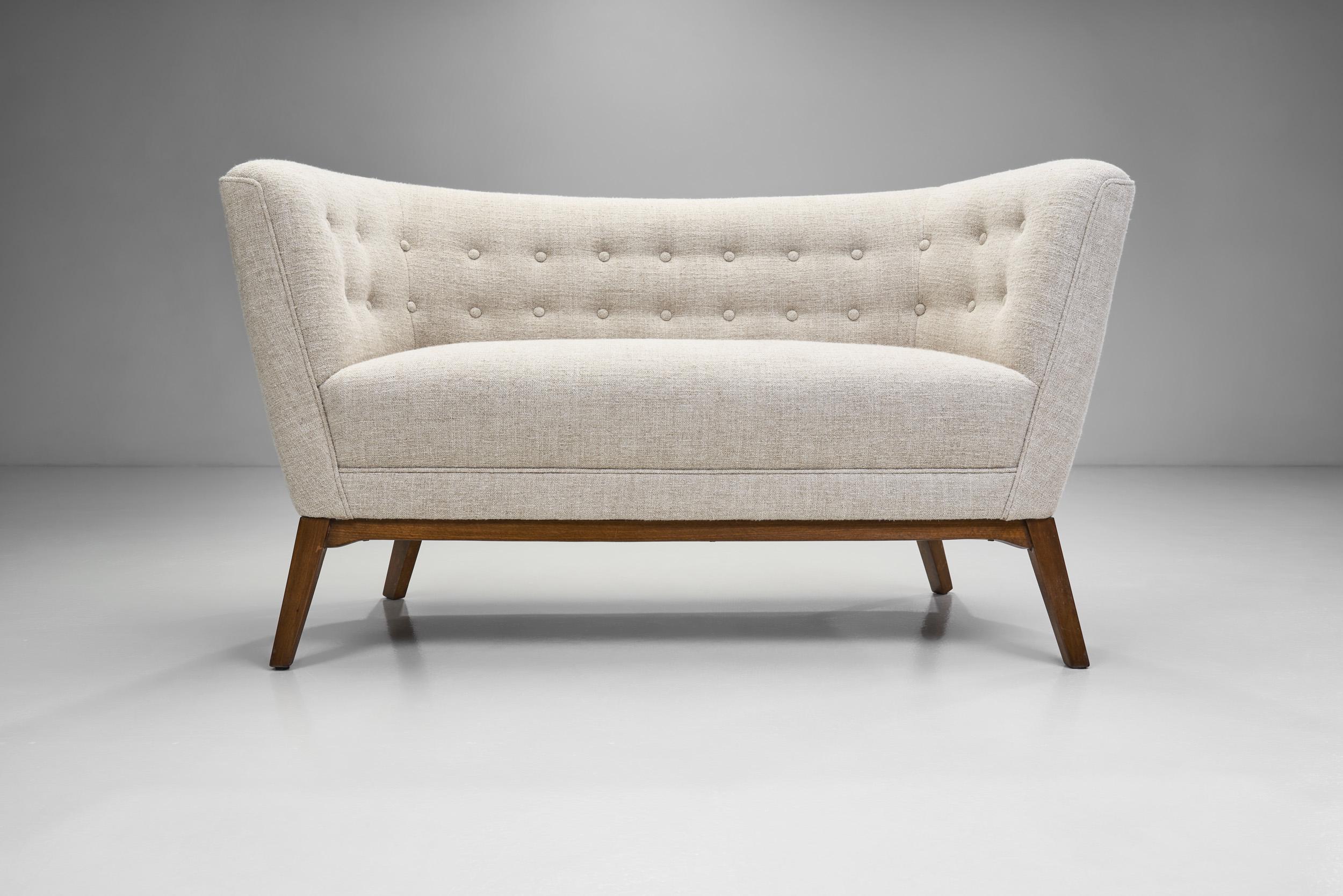 Wool Danish Upholstered Two-Seater Sofa with Beech Legs, Denmark ca 1950s