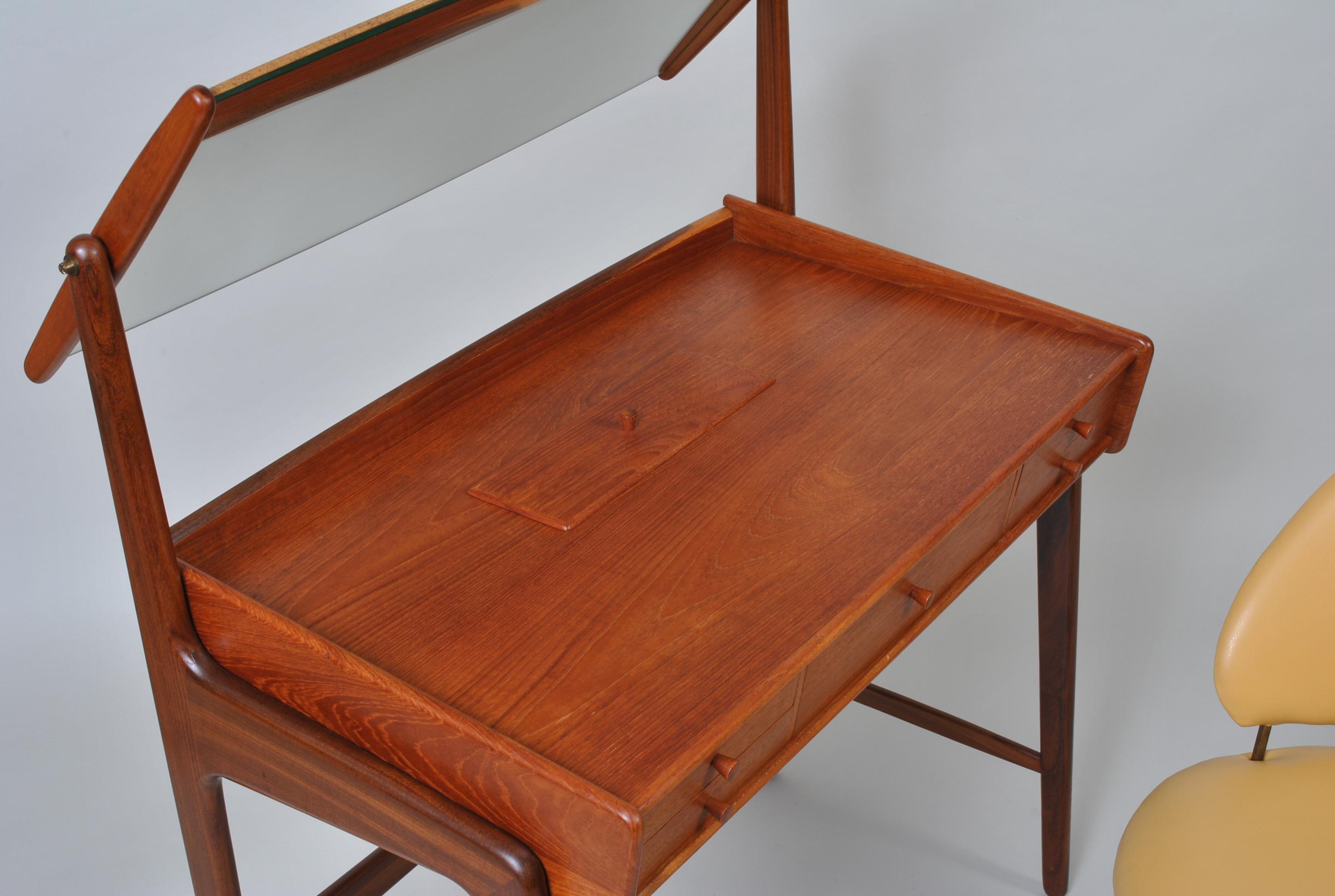 Teak Danish Vanity Table and Chair, Svend Aage Madsen