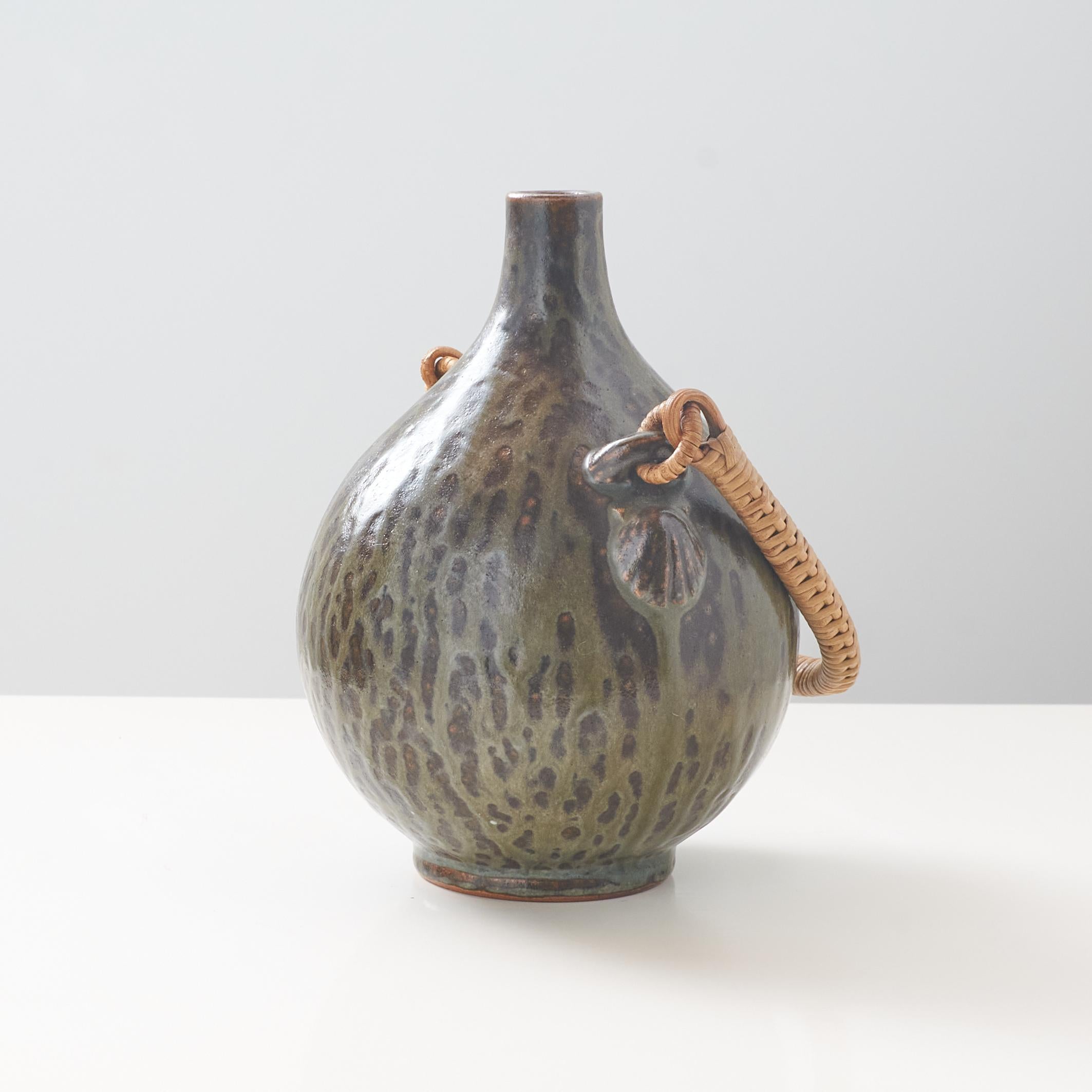 Modern Danish Vase with Rattan Handle