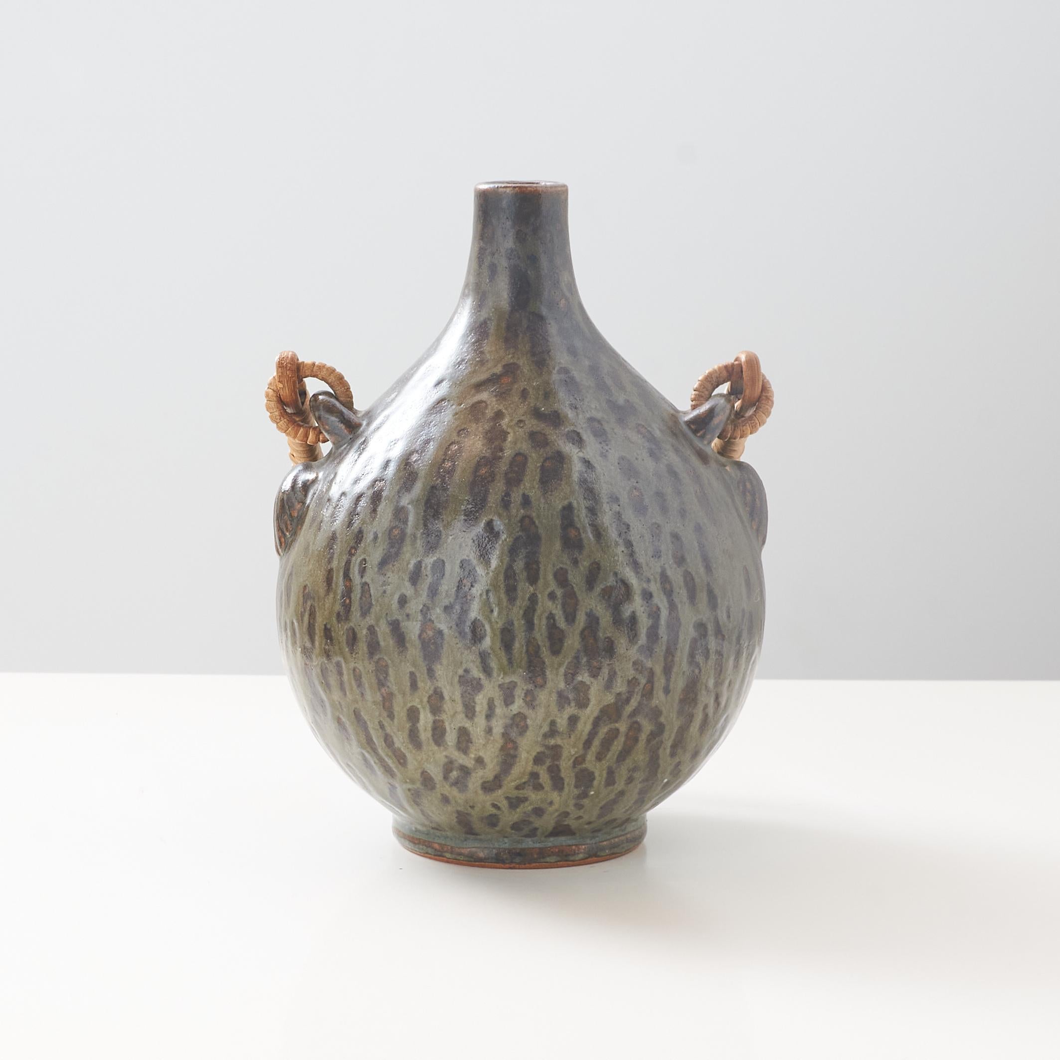 Danish Vase with Rattan Handle In Good Condition In San Francisco, CA