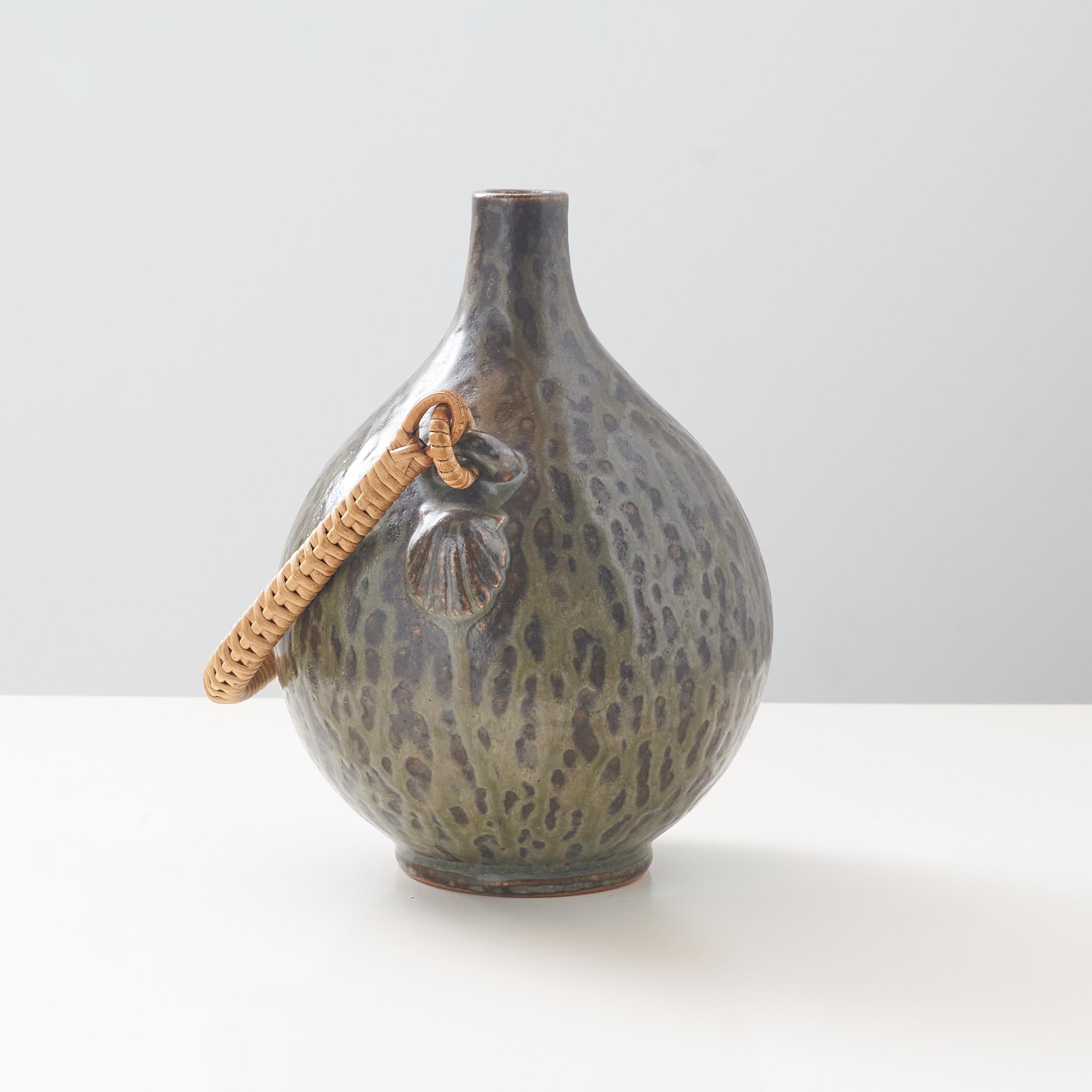 Mid-20th Century Danish Vase with Rattan Handle
