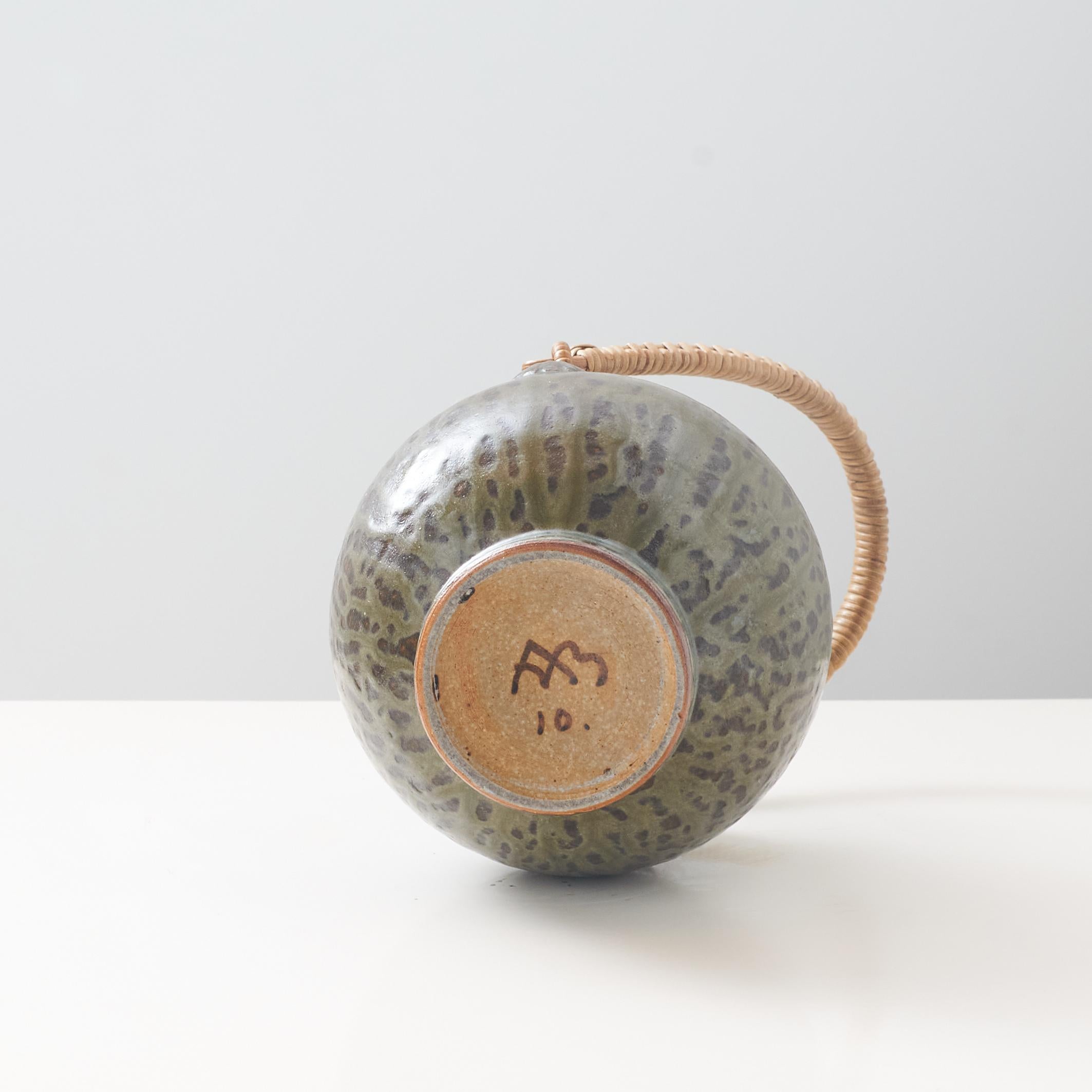 Stoneware Danish Vase with Rattan Handle