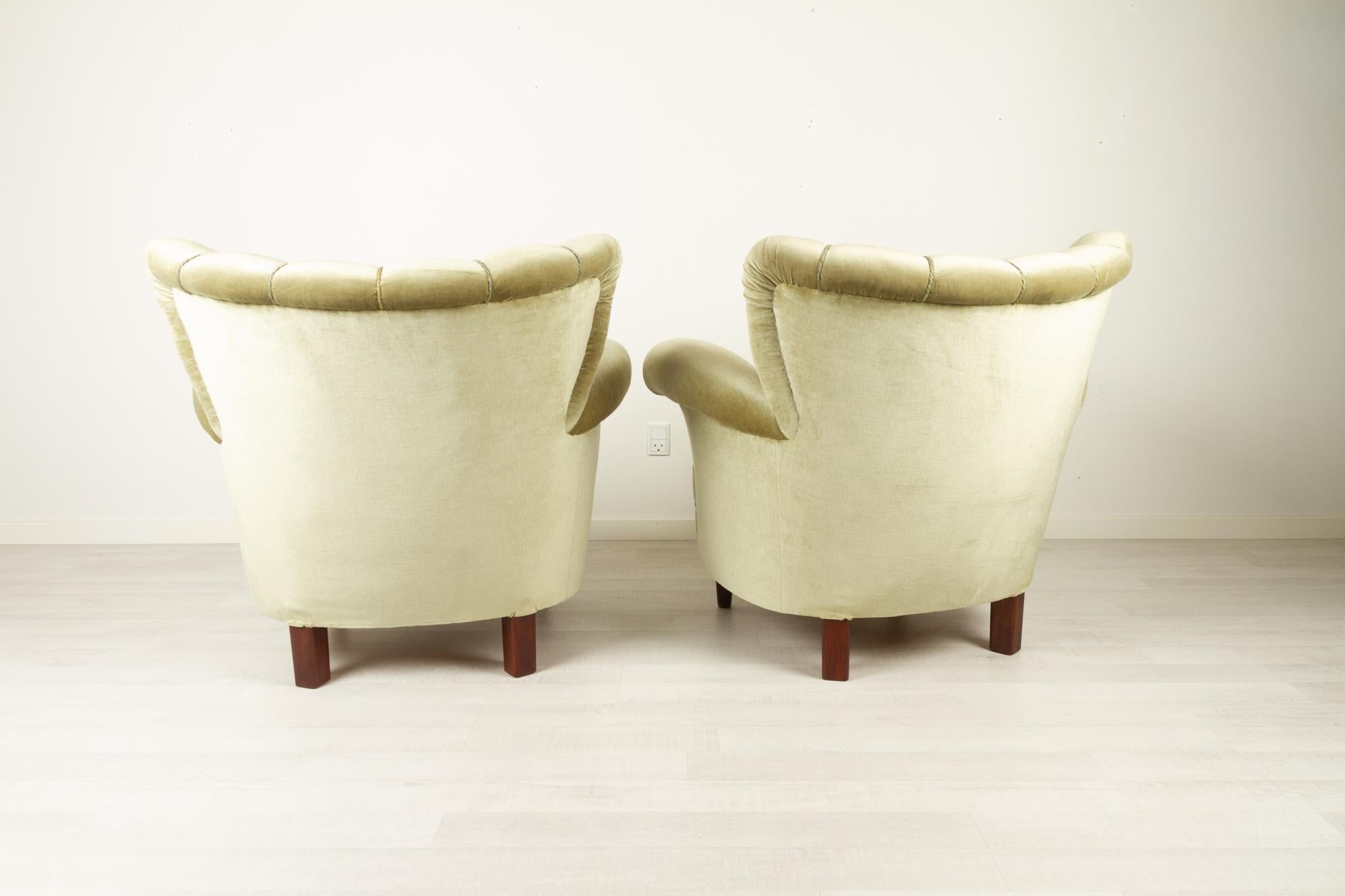 Danish Velour Wingback Lounge Chairs 1940s, Set of 2 For Sale 1