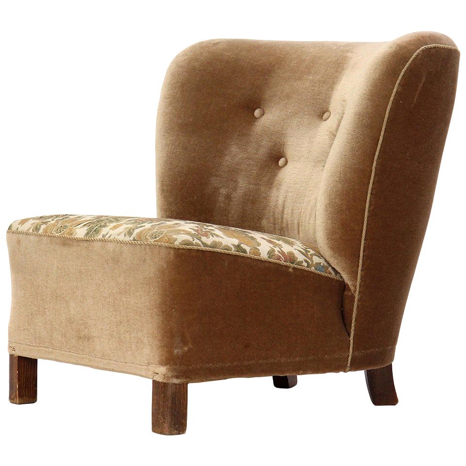 Danish Velvet Slipper Chair For Sale