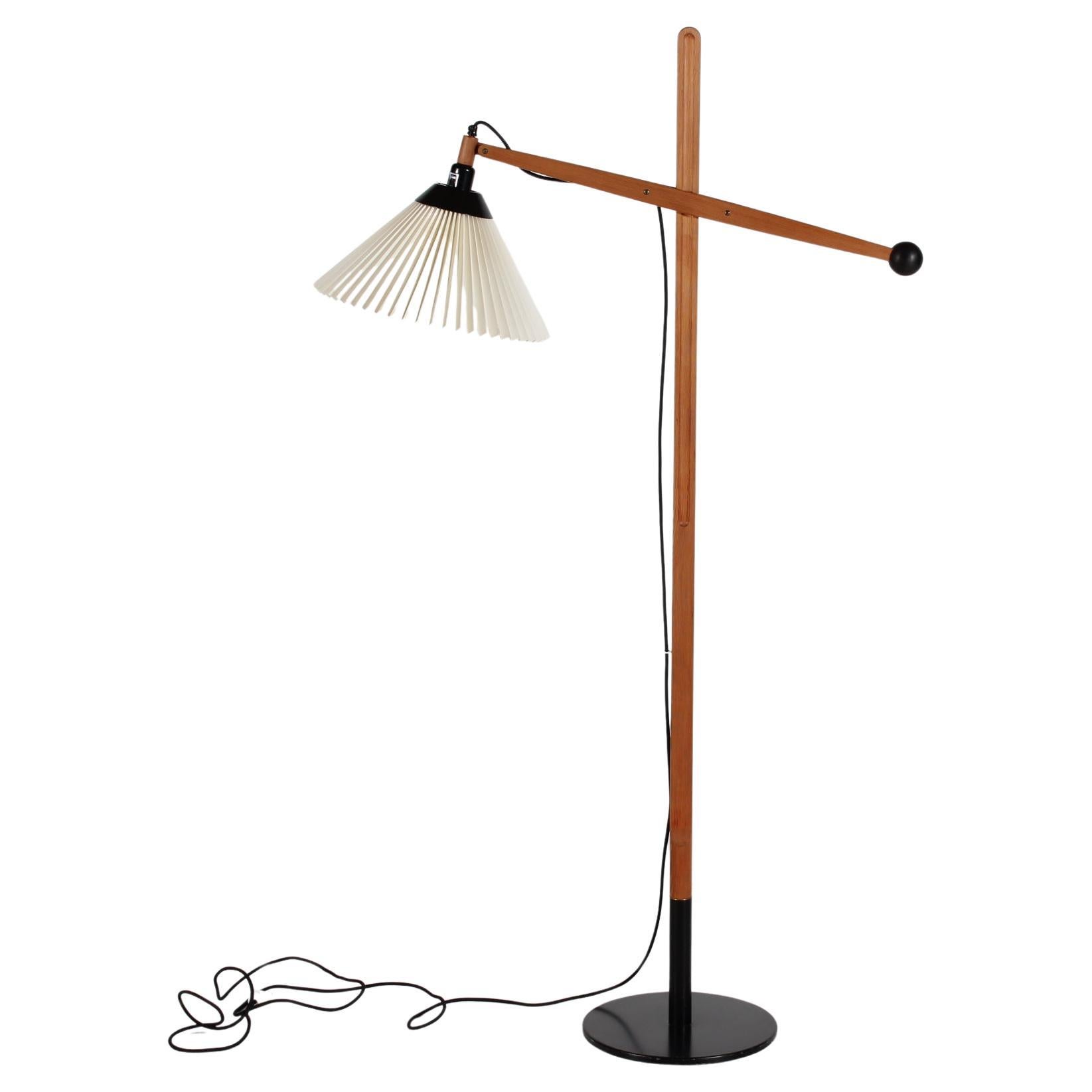 Danish Vilhelm Wohlert Origon Pine Adjustable Floor Lamp 325 Le Klint Shade 70s For Sale