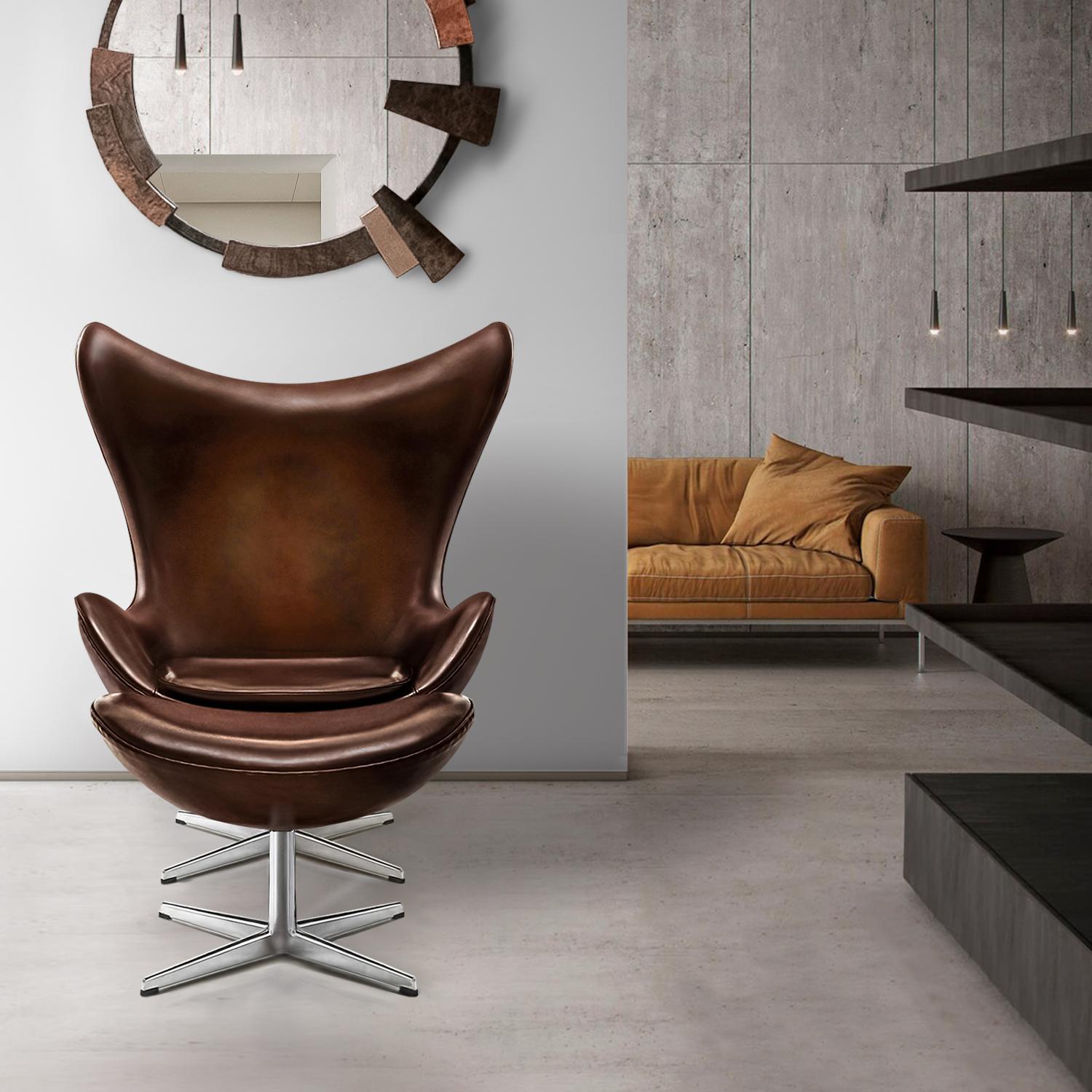 Danish Vintage Arne Jacobsen leather Egg chair and ottoman set for Fritz Hansen 10