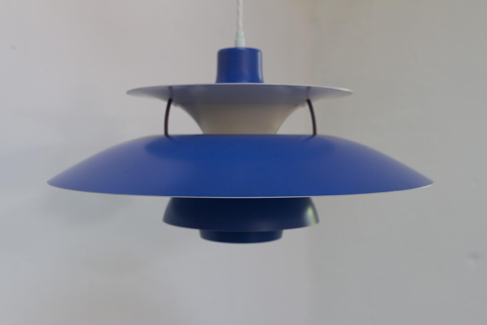 Danish Vintage Blue Ceiling Pendant PH5 by Poul Henningsen, 1960s For Sale 2
