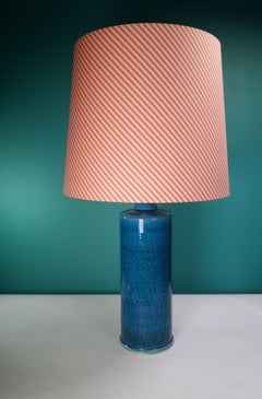 Danish Stougaard Blue Ceramic Cylinder Table Lamp, 1960s
