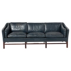 Danish Vintage Blue Leather Sofa
