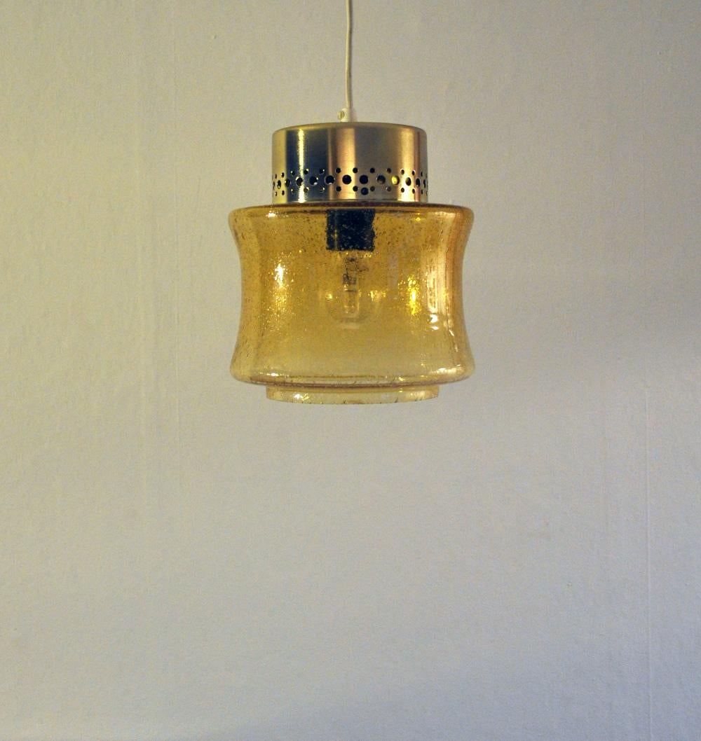 20th Century Danish Vintage Brass and Glass Pendant Lamp For Sale