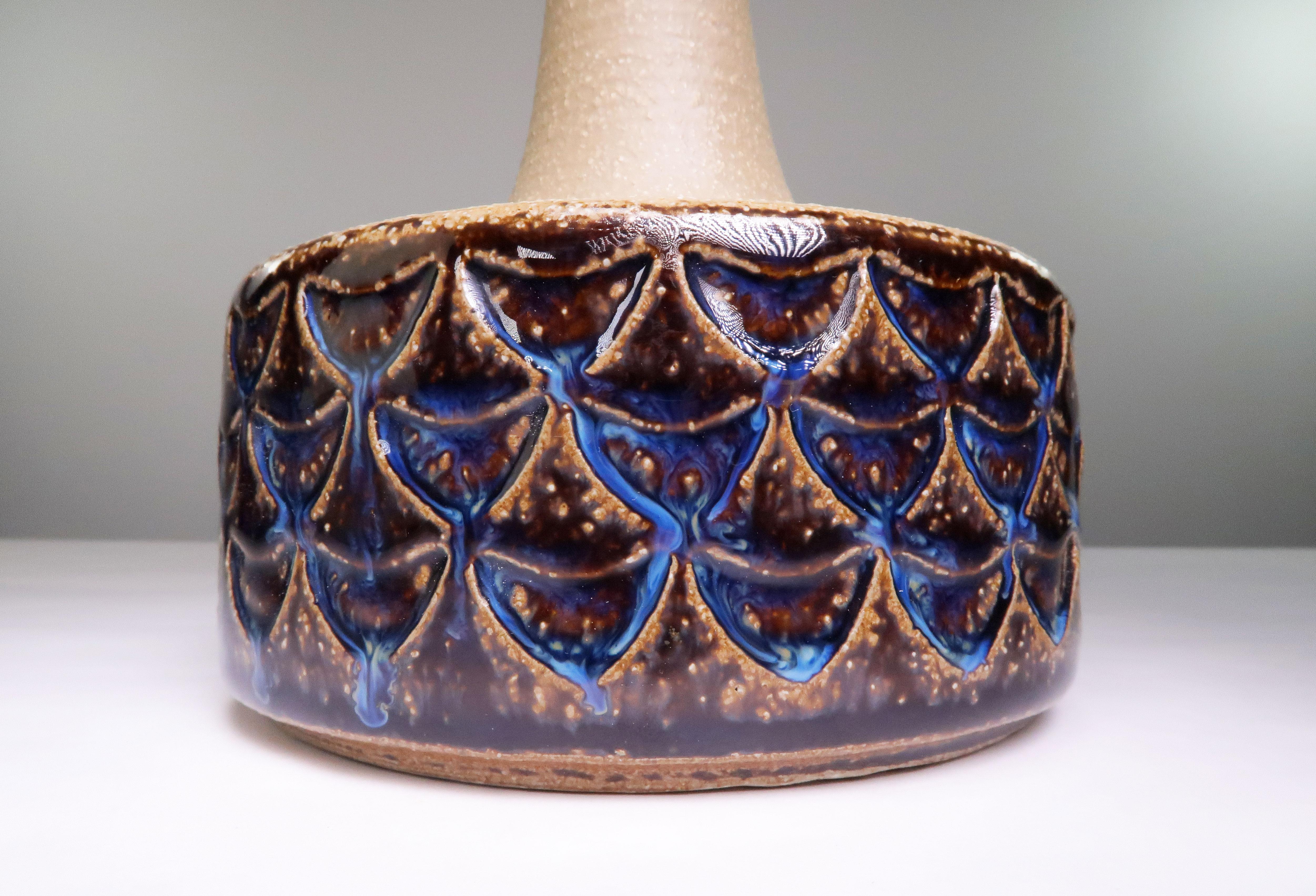 Mid-Century Modern Danish Vintage Ceramic Blue, Brown Table Lamp by Søholm, 1960s
