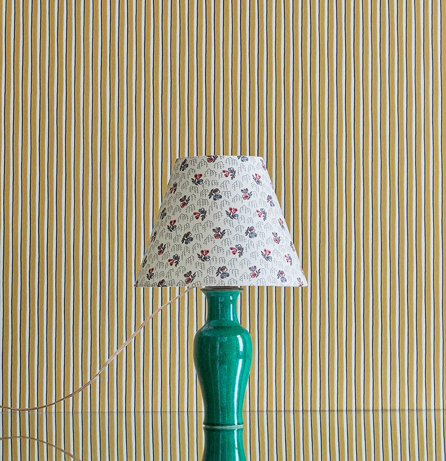 Vintage ceramic table lamp in glazed green with charming customised lampshade.