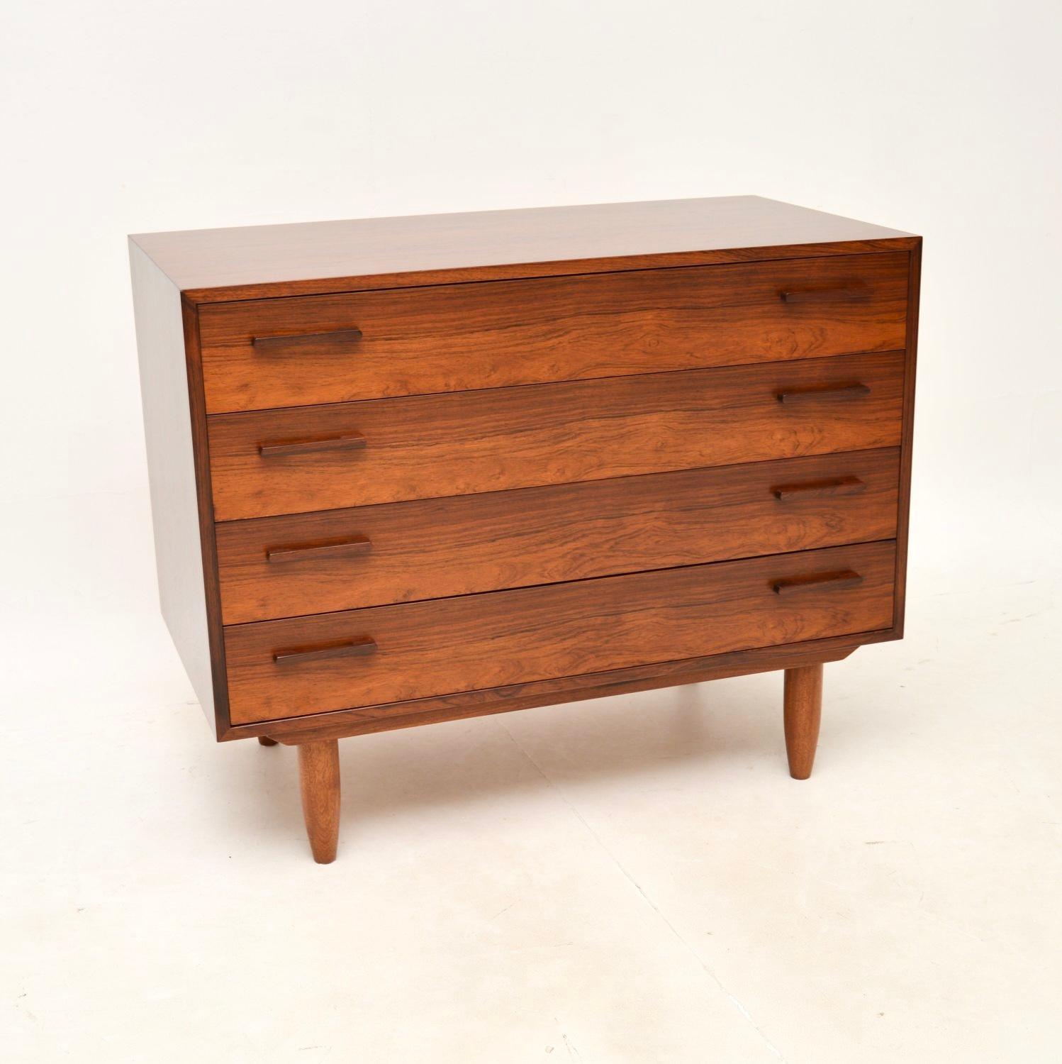 A gorgeous Danish vintage chest of drawers by Kai Kristiansen, made in Denmark in the 1960’s.

It is of superb quality, with a very stylish and practical design. The colour and grain patterns are beautiful, this looks amazing from all angles. It has