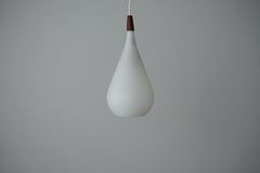 Lampada vintage danese DROP in vetro opalino e teak, anni '60