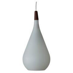 Danish Vintage DROP Lamp in Opal Glass and Teak 1960s