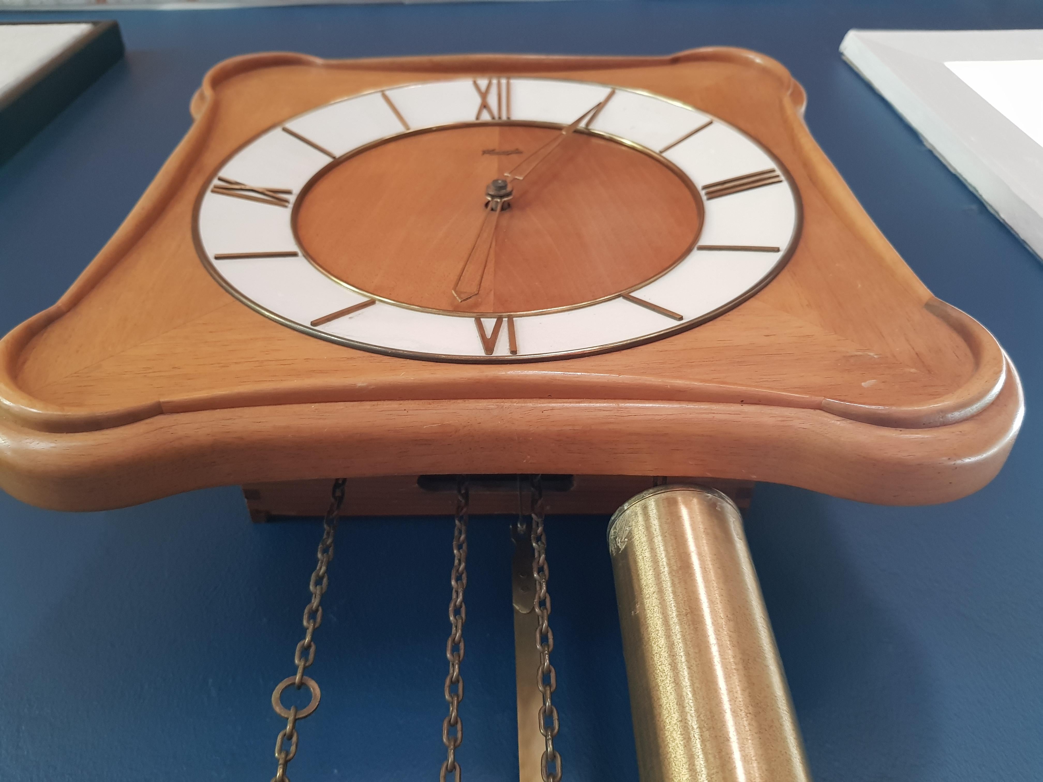 Danish Vintage Hanging Clock by M. Christiensen & Søn, 1960s, Teak Wood For Sale 5