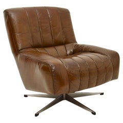 Dänischer Vintage Leder und Chrom Drehsessel