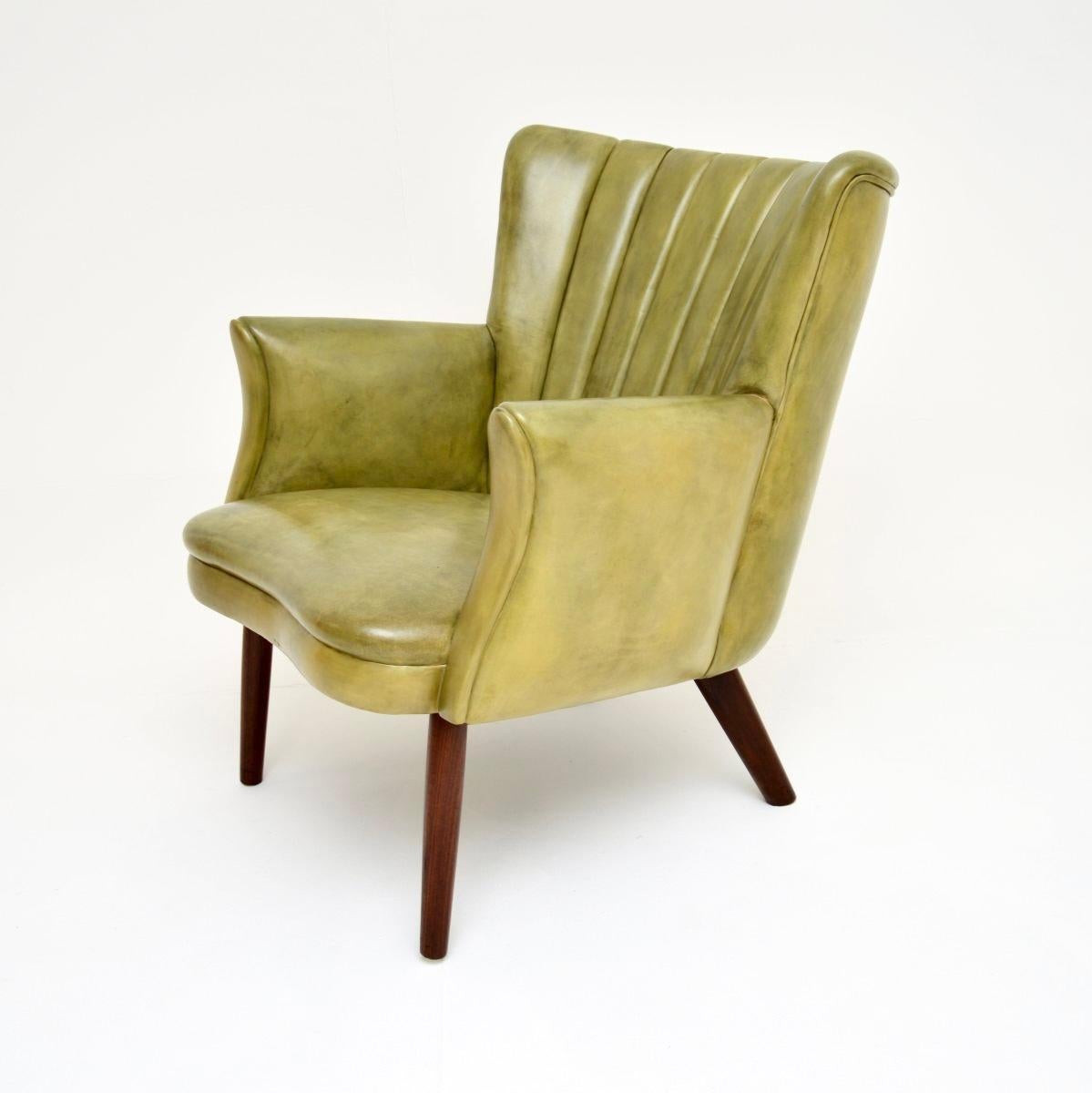 Mid-20th Century Danish Vintage Leather Armchair by Skipper For Sale