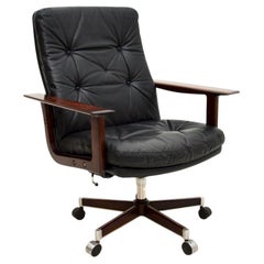 Silla de escritorio danesa vintage de cuero de Arne Vodder