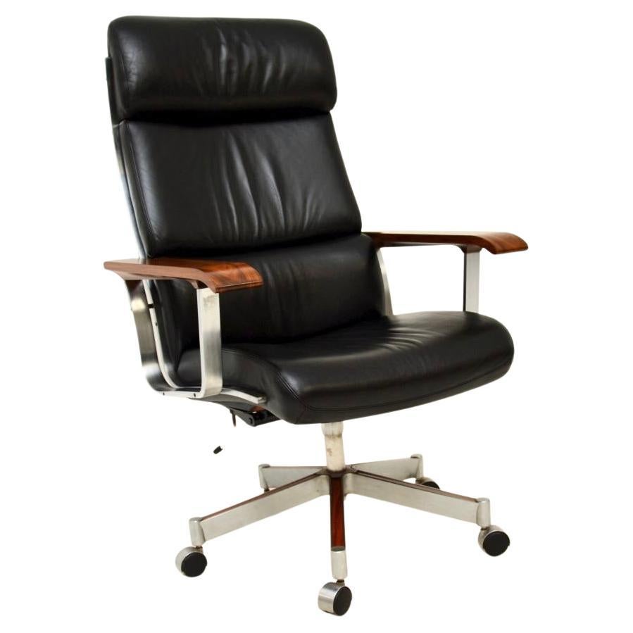 Sedia da scrivania girevole in pelle danese vintage di Arne Vodder per Sibast