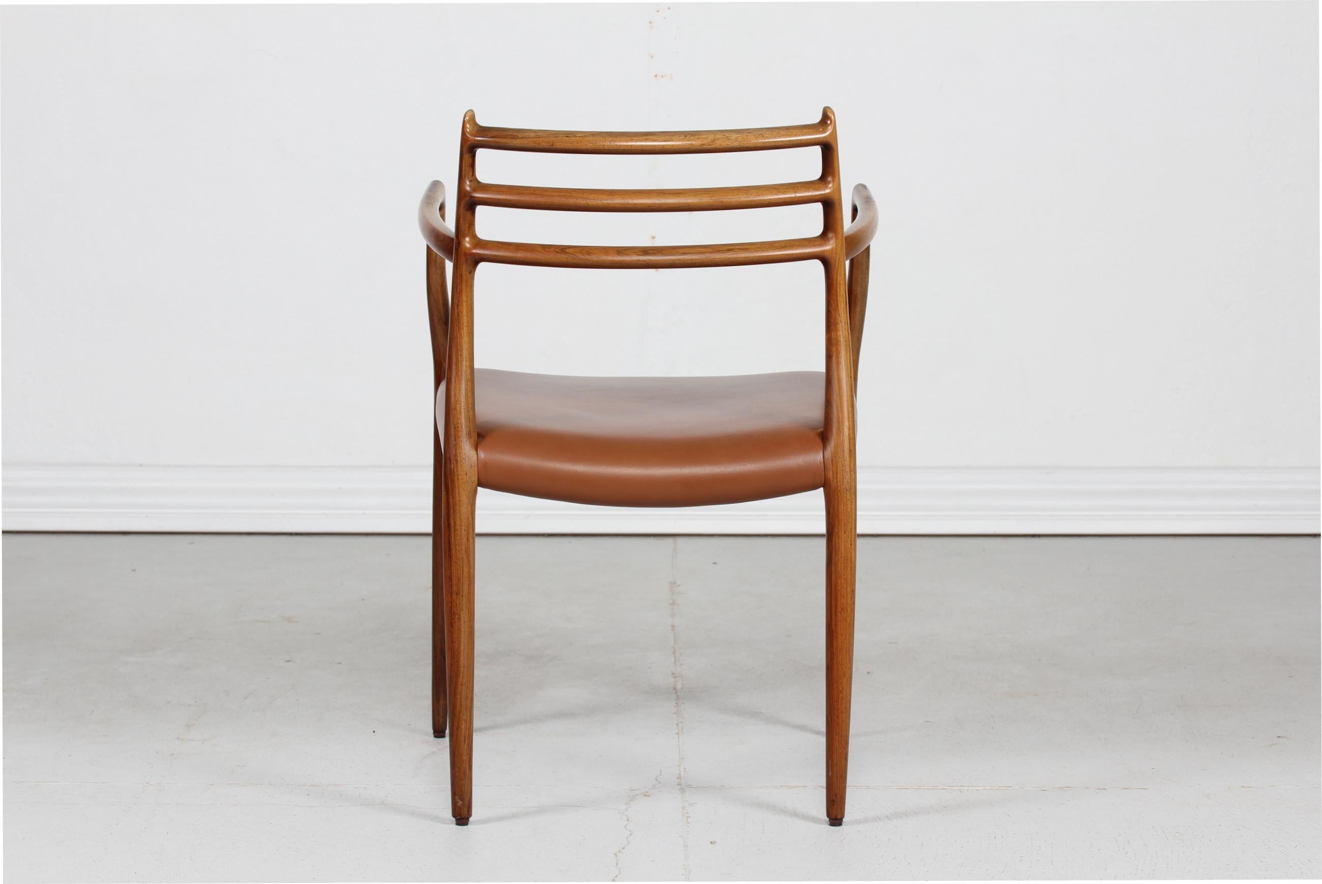 Danish Vintage N.O. Møller Rosewood Armchair No 78 with Leather Seat Cover 1960s In Good Condition In Aarhus C, DK