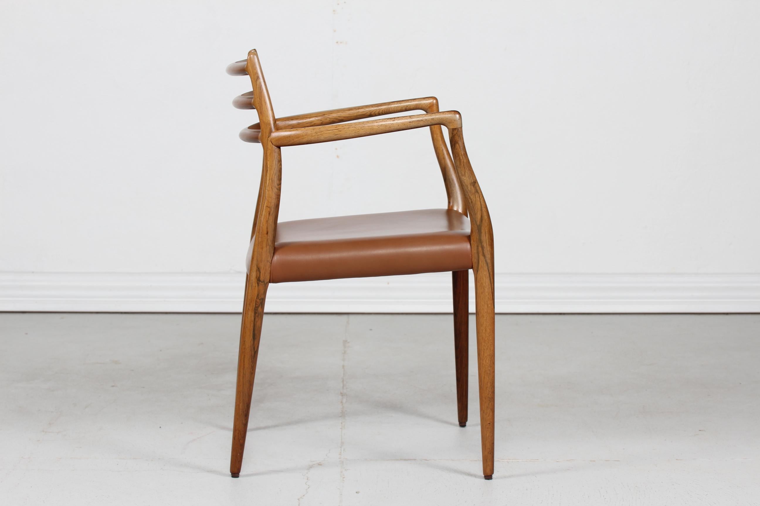 Mid-20th Century Danish Vintage N.O. Møller Rosewood Armchair No 78 with Leather Seat Cover 1960s