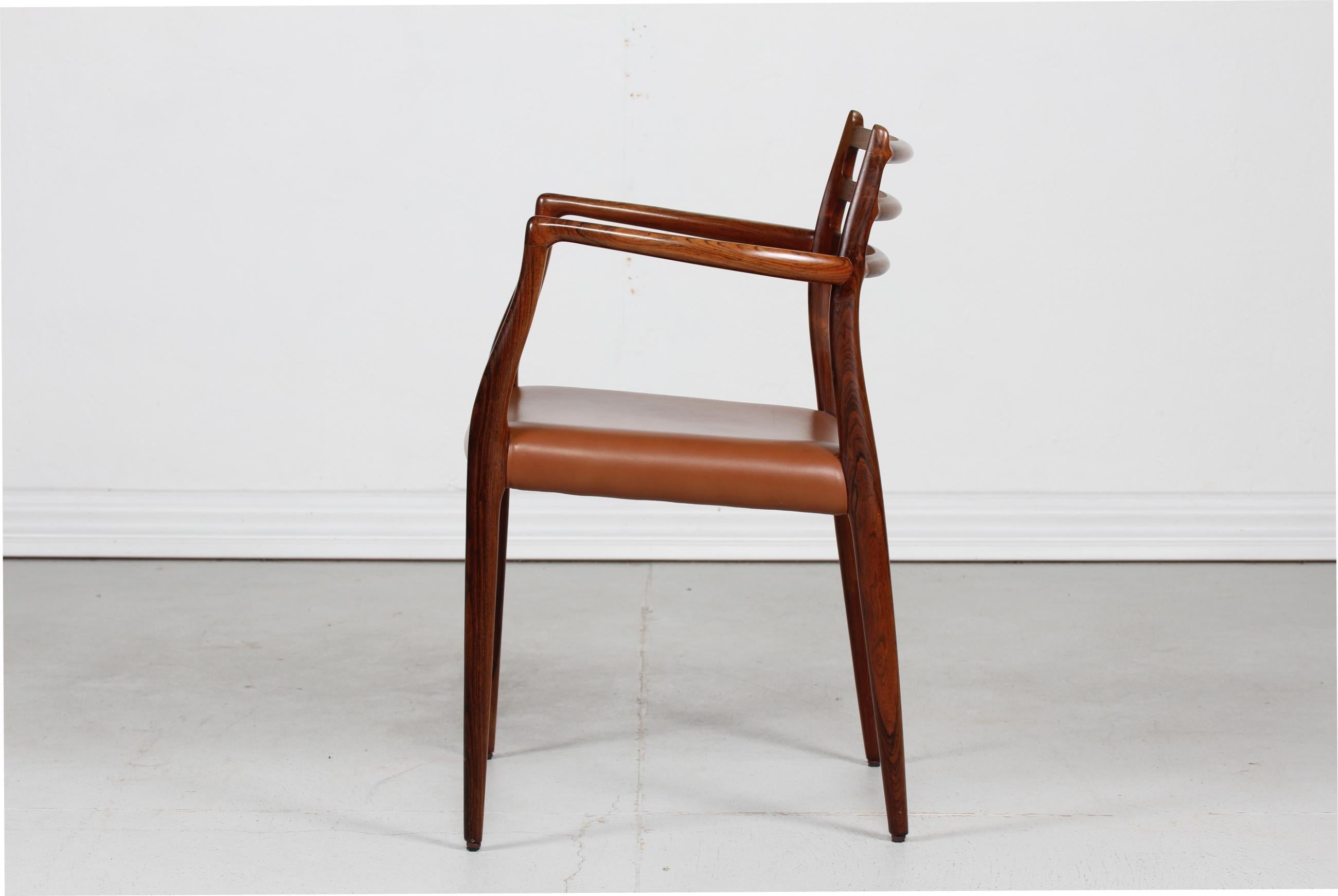 Danish Vintage N.O. Møller Rosewood Armchair No 78 with Leather Seat Cover 1960s 1
