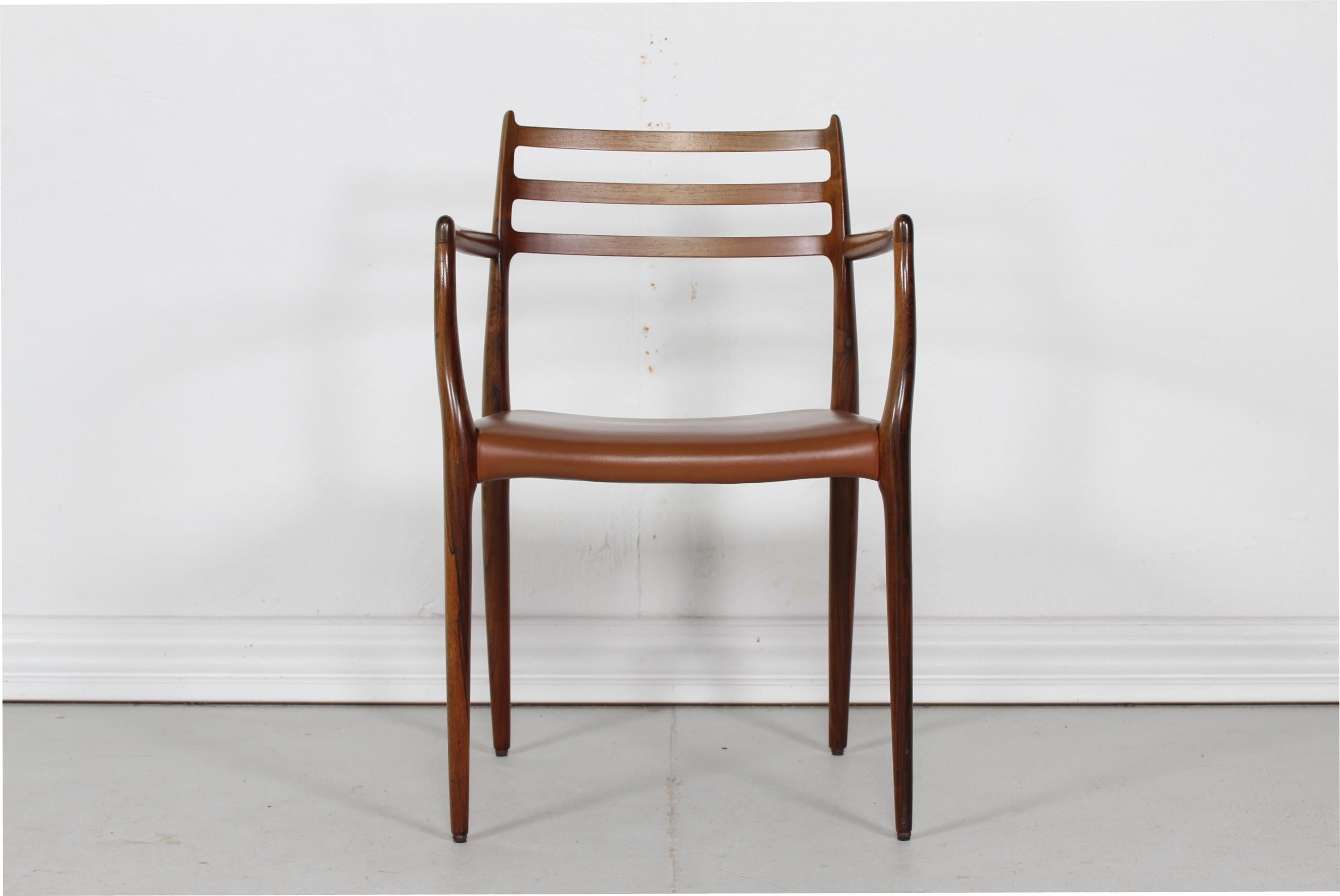 Danish Vintage N.O. Møller Rosewood Armchair No 78 with Leather Seat Cover 1960s 2