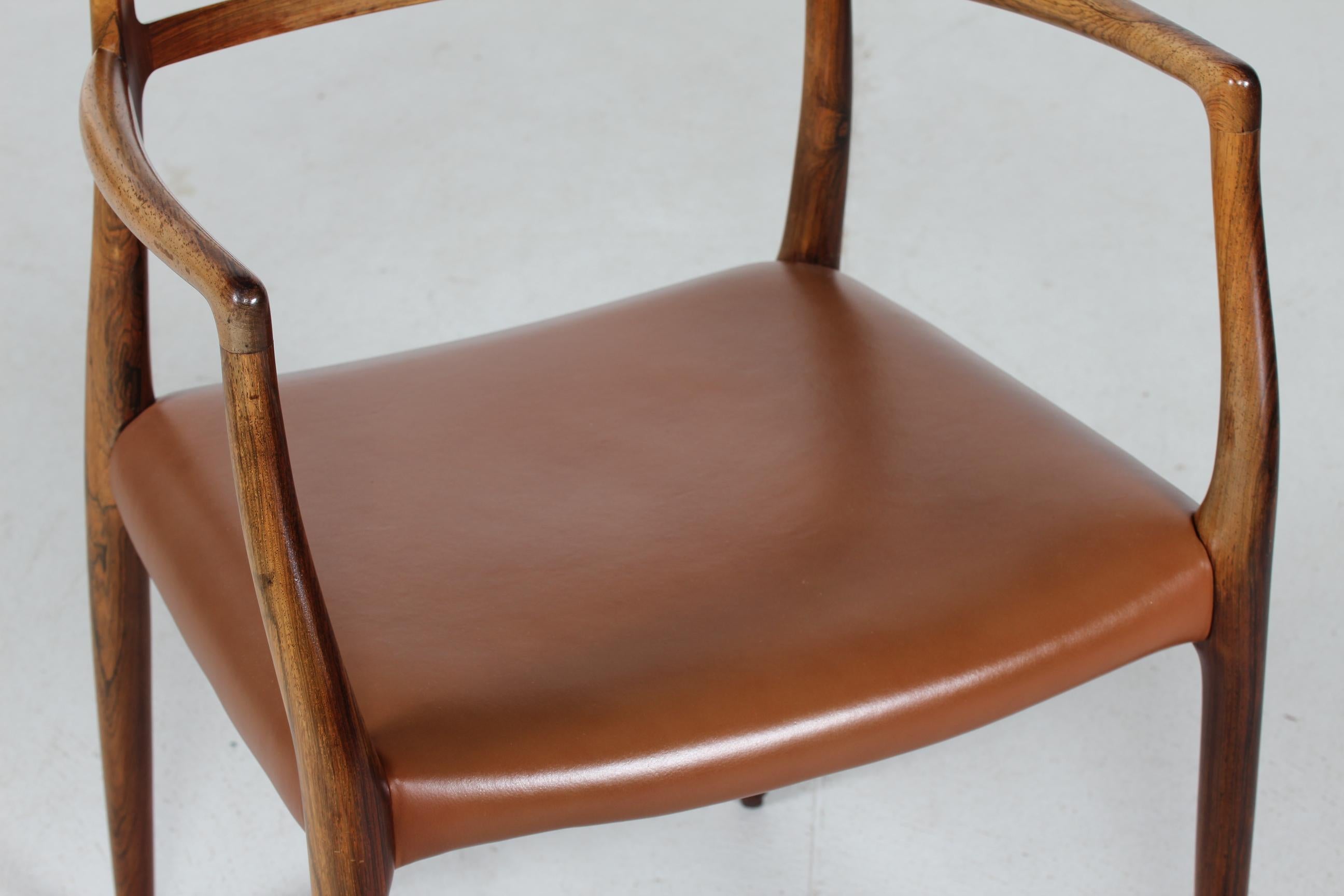 Danish Vintage N.O. Møller Rosewood Armchair No 78 with Leather Seat Cover 1960s 3