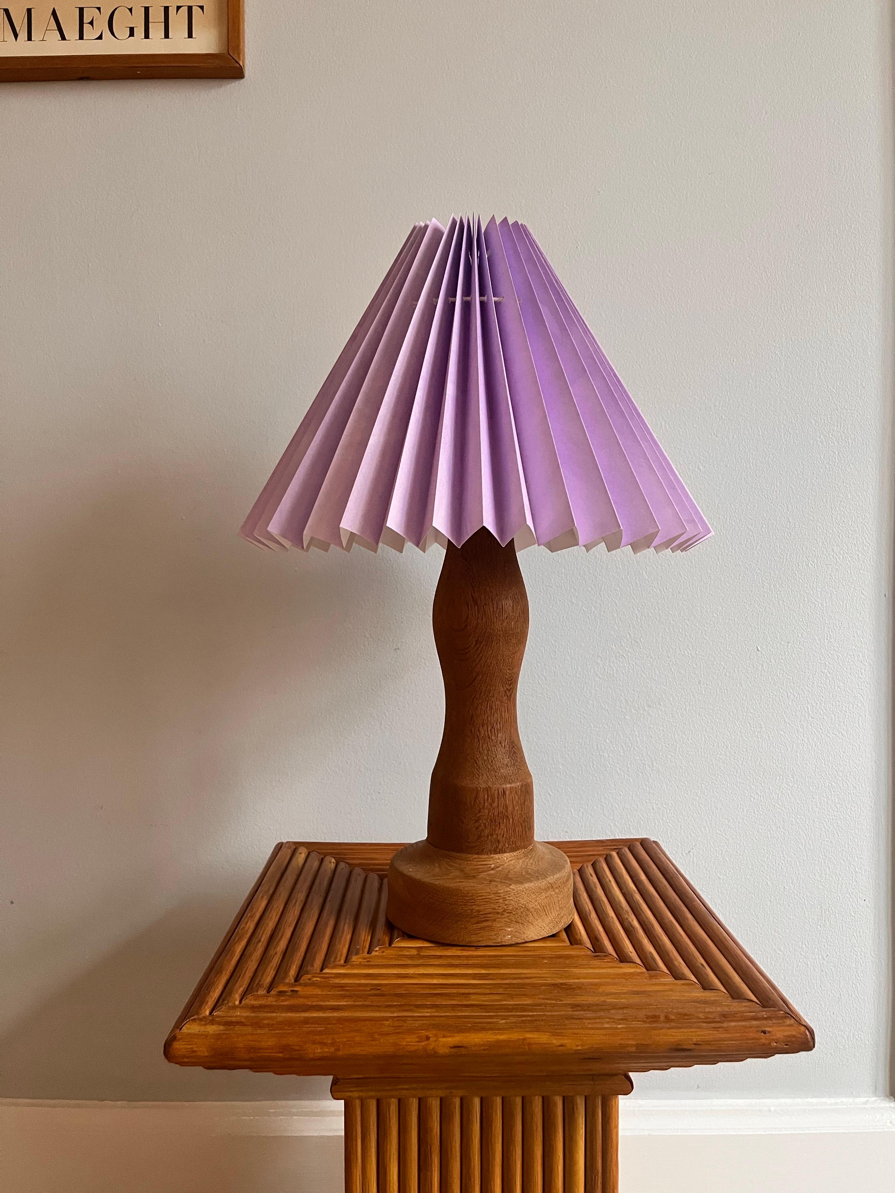 Scandinavian Modern Danish Vintage Oak Floor Lamp with Hand painted Lamp-shade For Sale